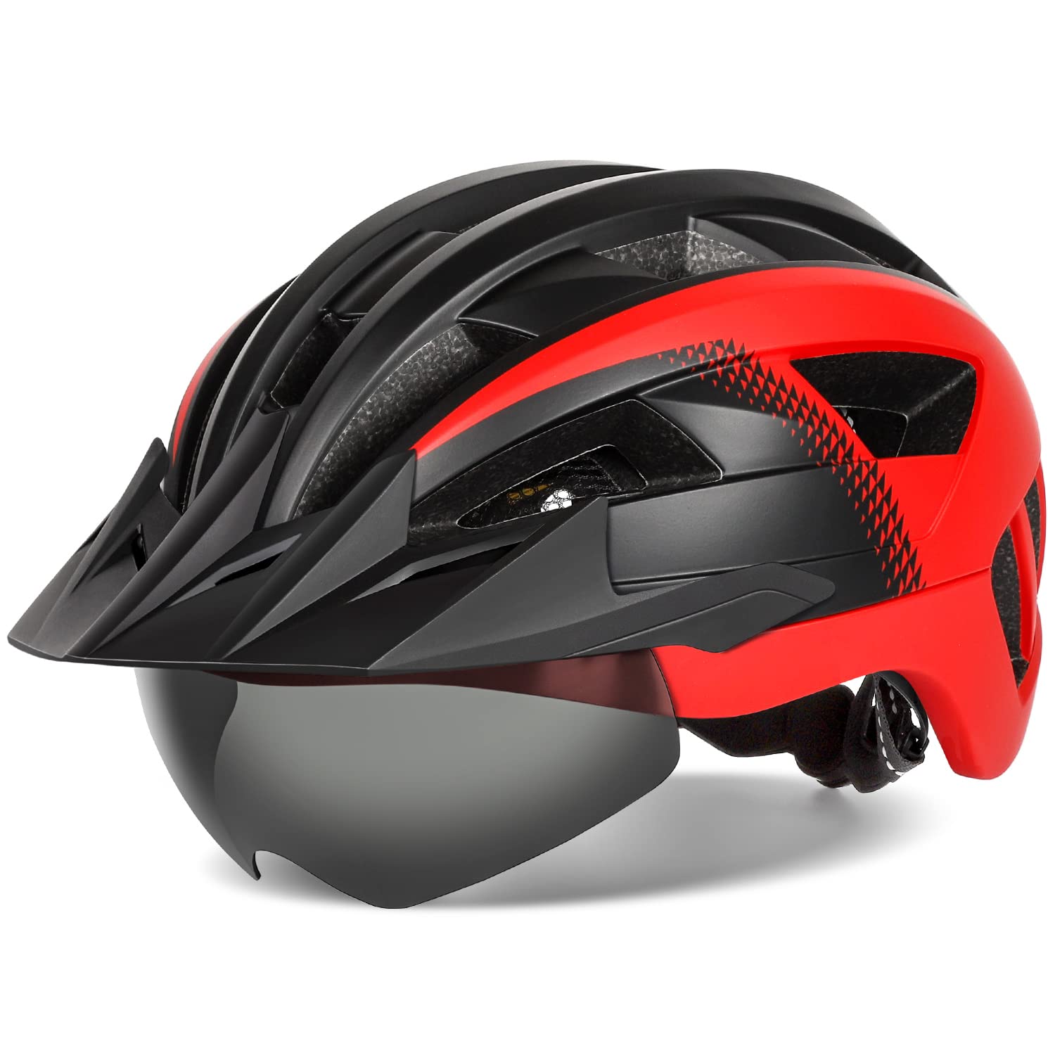 FUNWICT Adult Bike Helmet for Men & Women - Lightweight Mountain & Road Cycling Helmet with Detachable Goggles & Visor, Built-in LED Safety Light - Perfect for Commuting, Trail Riding & Urban Cycling