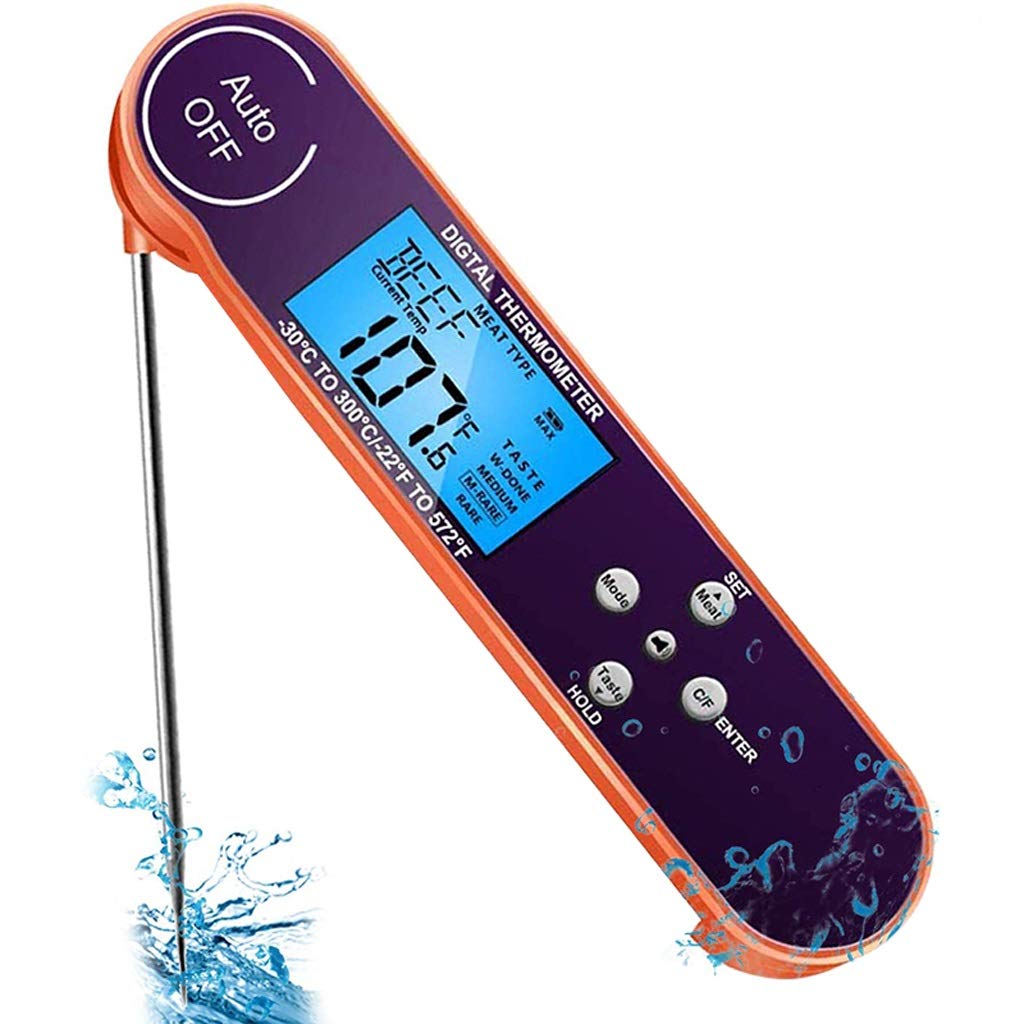 Waterproof Instant Read Digital Meat Thermometer - Fast & Accurate Food Thermometer with 8 Measurement Modes, Sound Alarm & Calibration for Grilling, BBQ, Cooking, Baking & Sous Vide