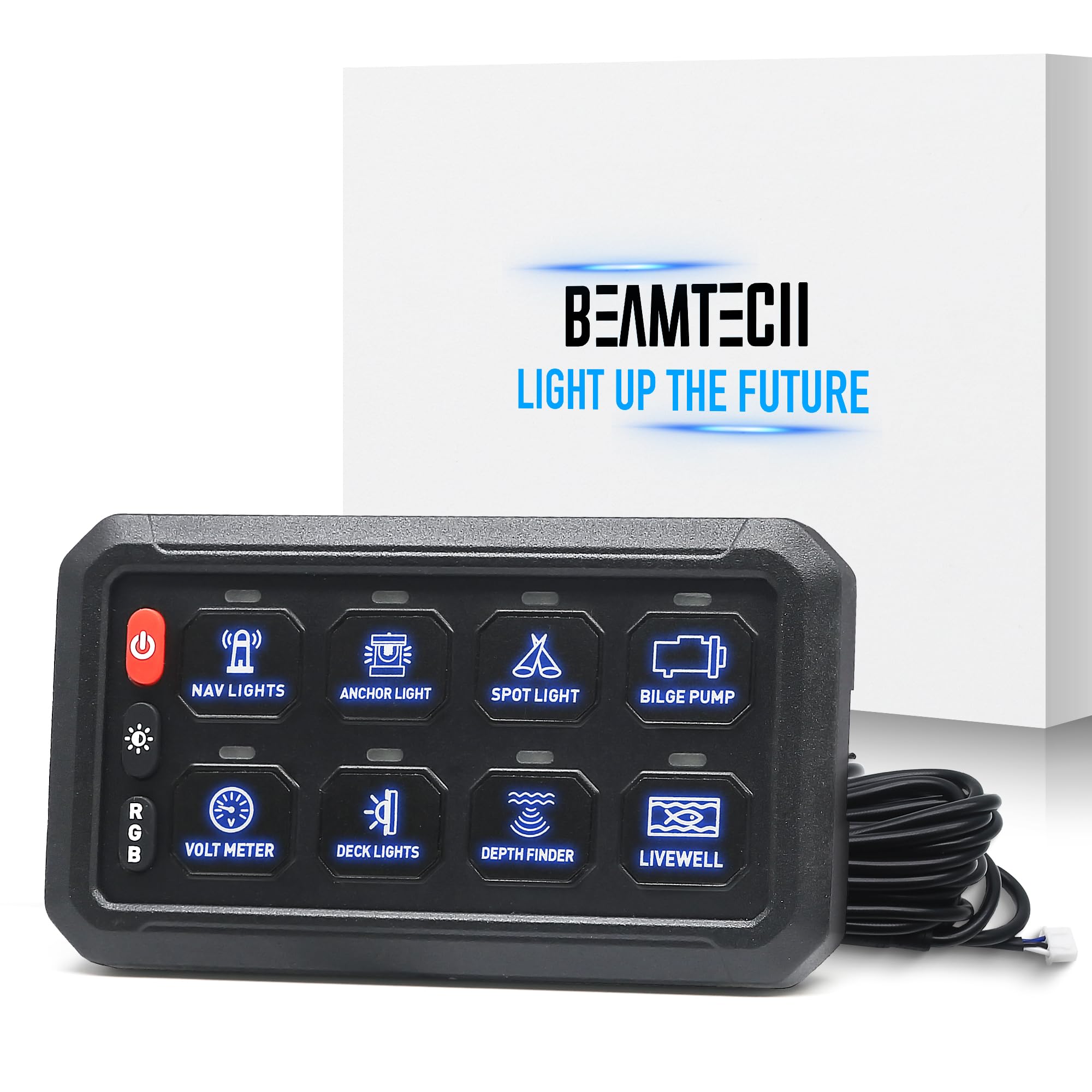 BEAMTECH 8 Gang RGB Switch Panel with Momentary/Pulsed Control - LED Light Controller for Off Road ATV UTV Car Truck Van - Perfect for Vehicle Customization & Auxiliary Lighting Systems