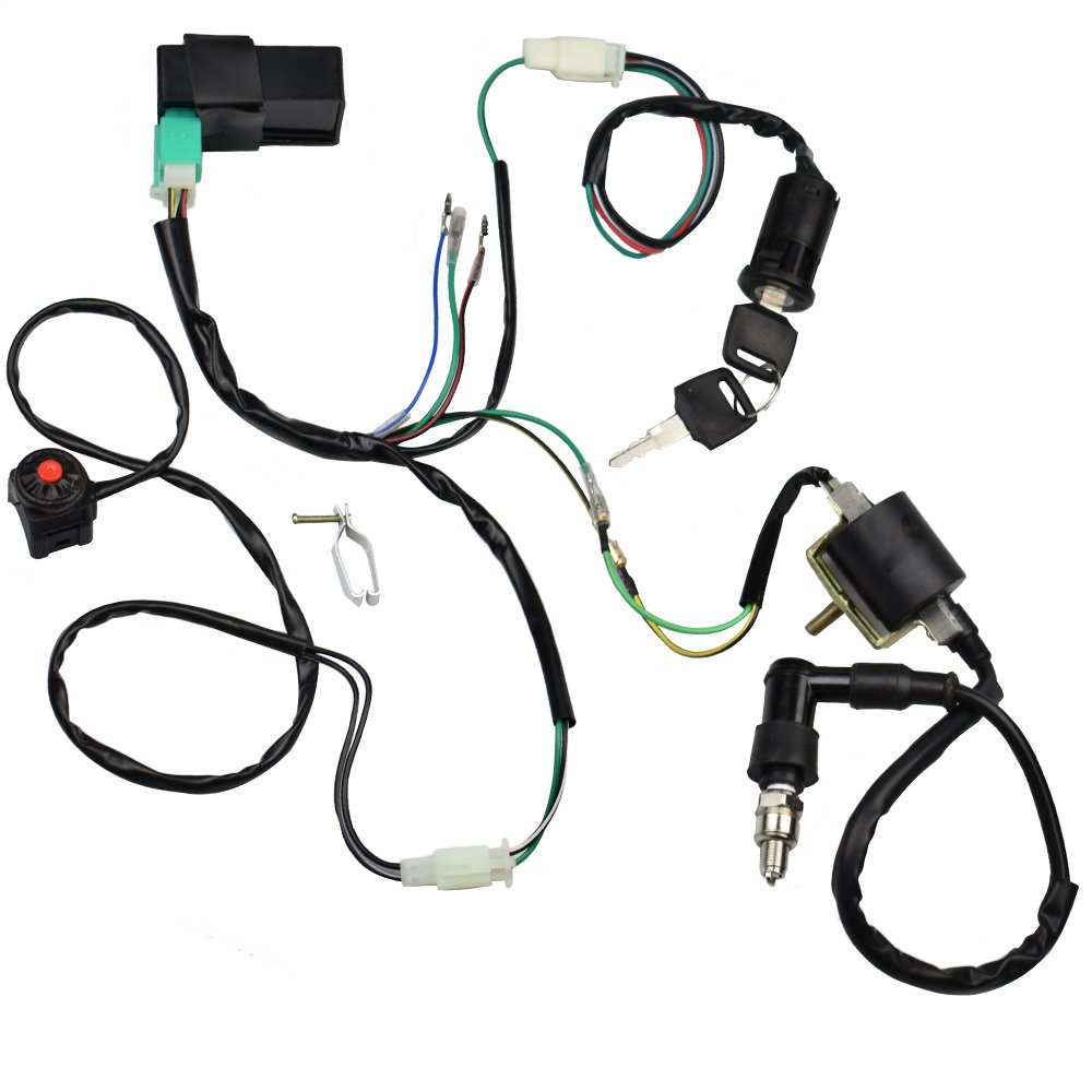 50cc-125cc Dirt Pit Bike Wire Harness Wiring Loom CDI Ignition Coil Magneto Spark Plug Rebuild Kit for ATV Quad Bike Buggy Go Kart - Complete Electrical System Upgrade for Off-Road Performance