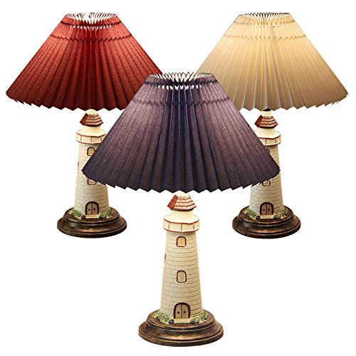 Kiven Nautical Lighthouse Table Lamp - Large Cape Hatteras Style Desk Light with Blue Cloth Shade | Coastal Decor, Bedroom Nightstand, Office Lighting, Living Room Accent