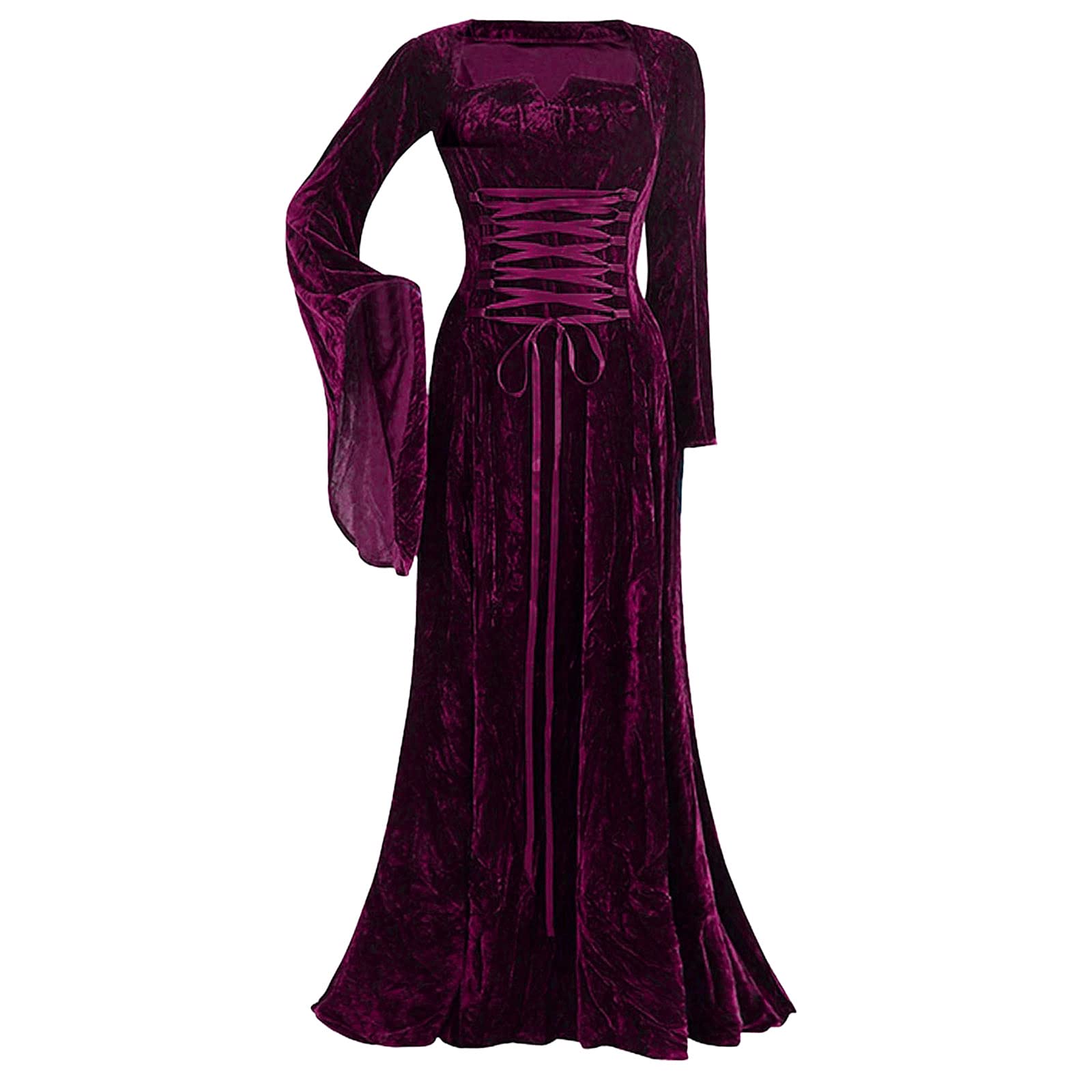 Vintage Long Sleeve Floor Length Solid Color Women's Dress - Elegant Elven Style Party Gown for Evening Events, Weddings & Cosplay