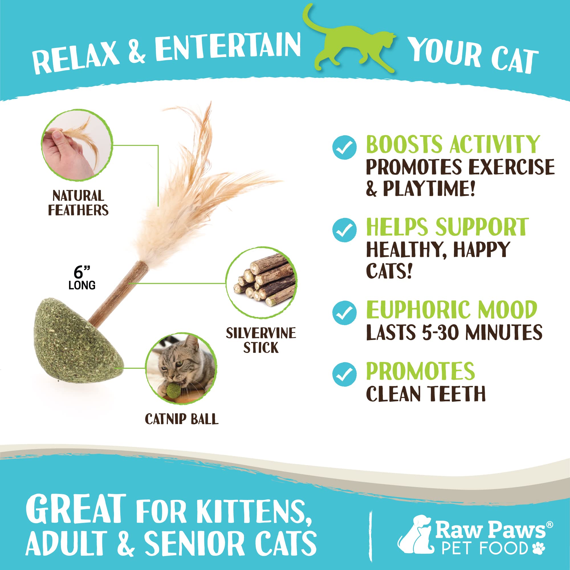 Raw Paws Silvervine Lollipop Cat Toys (3-Pack) - Feather Stimulation Toys for Indoor Cats - Interactive Catnip Kicker Toy with Feathers - Perfect for Playtime, Exercise & Bonding