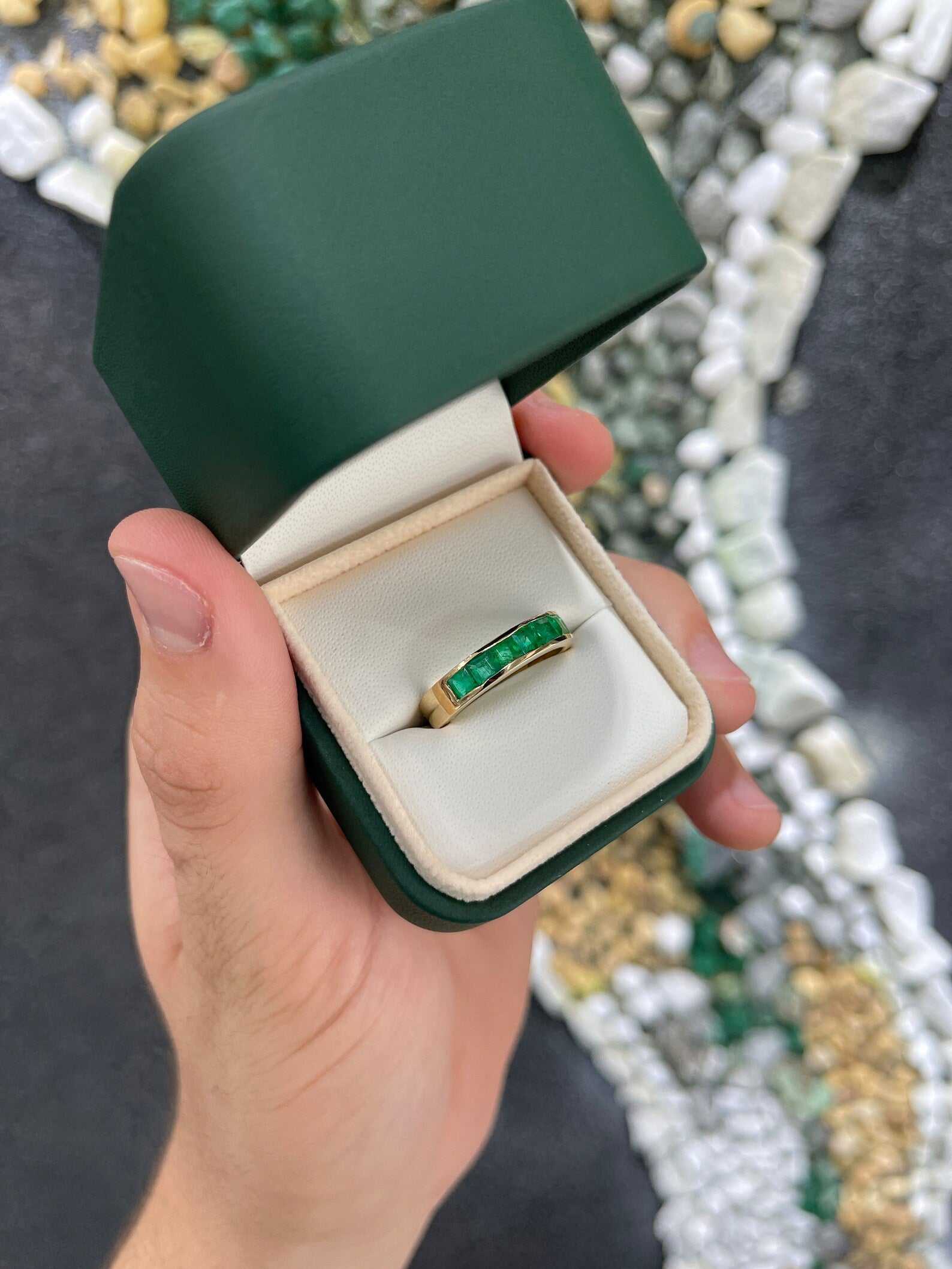1.40tcw Genuine Vivid Green Emerald 14K Gold Wedding Band Ring for Men - Perfect for Engagement, Anniversary & Special Occasion Gifts