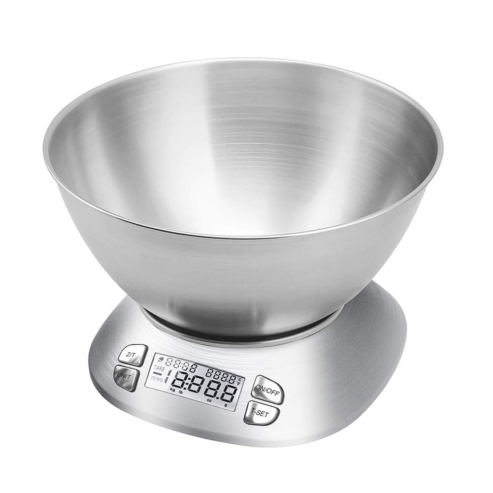 **Premium Digital Kitchen Scale with Removable 2.5L Bowl - Stainless Steel Food Scale for Cooking, Baking & Meal Prep - 12lb/5.5kg Capacity, Alarm Timer, Room Temp Function - Perfect for Home Chefs & Bakers (Batteries Included)**