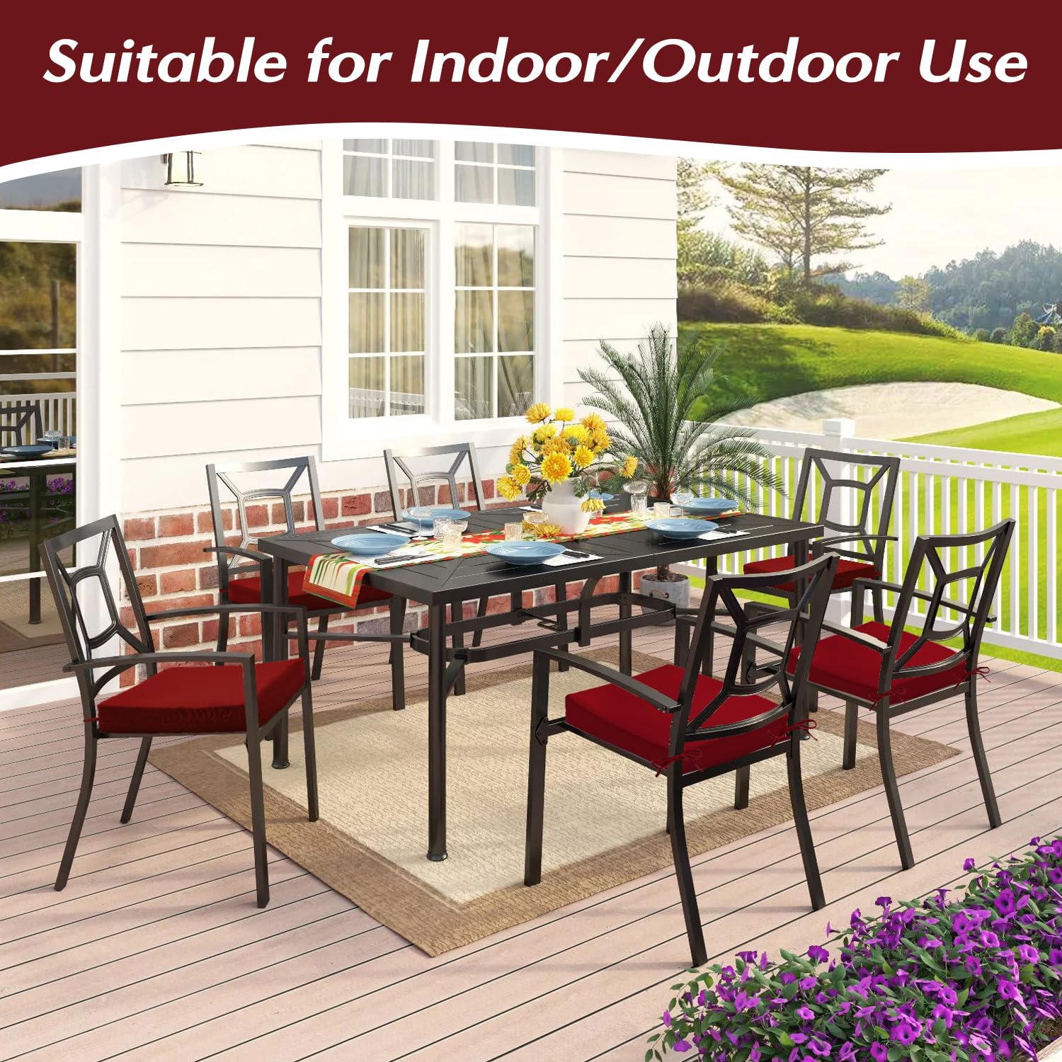 LOVTEX Waterproof Outdoor Chair Cushions Set of 6 - 18.5 x 16 x 3 Inch Dark Red Patio Furniture Cushions with Ties - Perfect for Garden, Deck, Poolside & Backyard Relaxation