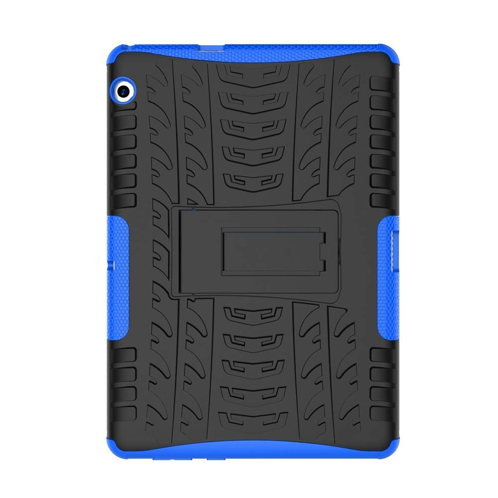 Huawei MediaPad T3 10 Inch Shockproof Tablet Case - Durable TPU+PC Protective Cover with Folding Stand Handle | Tire Texture Design | Dark Blue | Perfect for Work, Travel & Home Entertainment