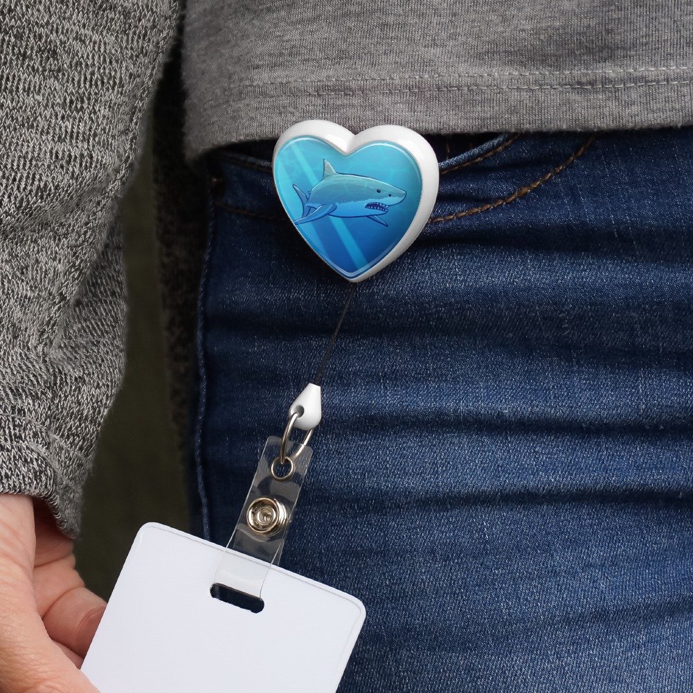 Realistic Great White Shark Heart Lanyard - Retractable Reel Badge Holder for ID Cards, Keys & Work Security - Perfect for Office, School, Events & Conventions