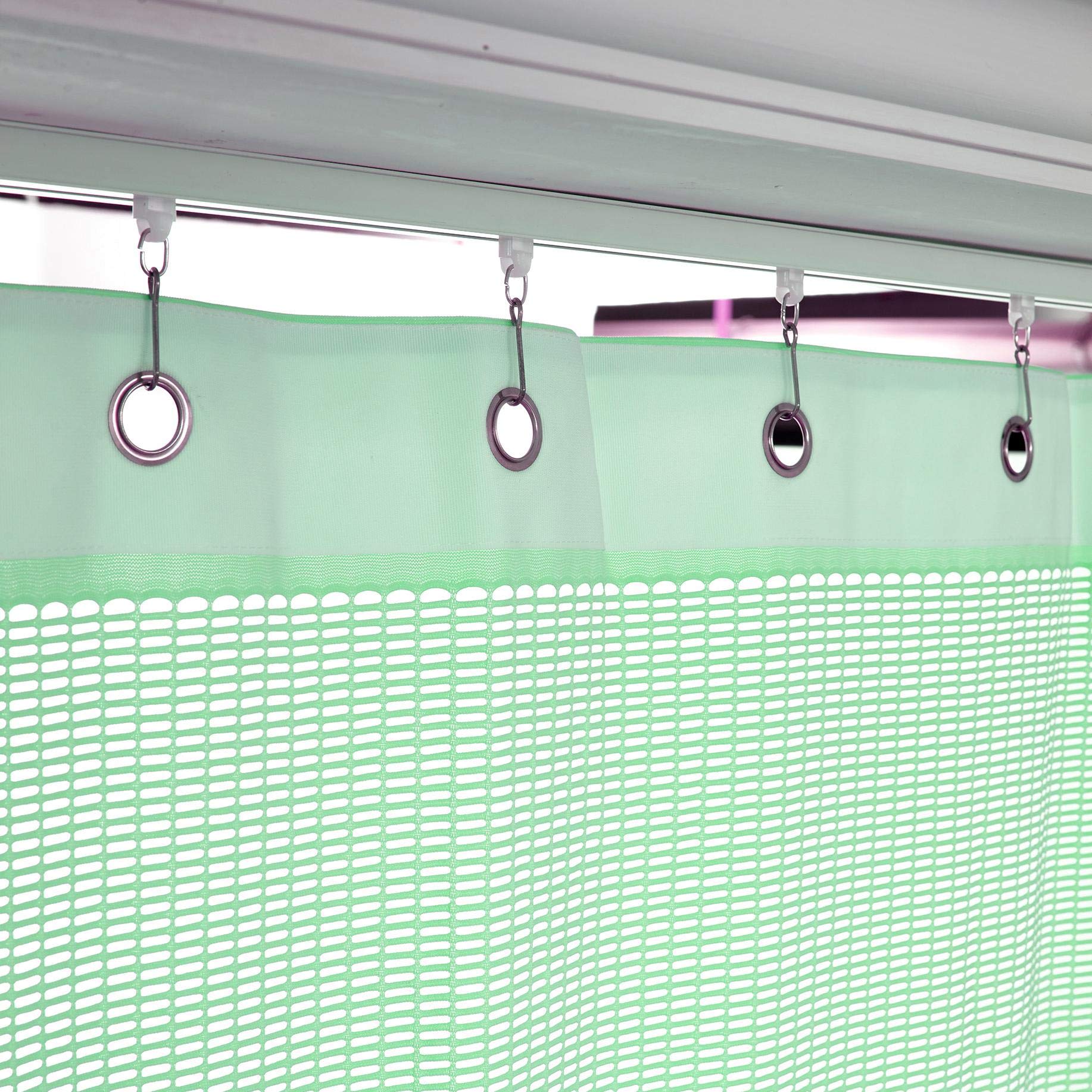 TWOPAGES Flame Retardant Privacy Divider Curtain - 15ft Wide x 8ft Tall, Grommet Top Panel in Green - Ideal for Hospitals, Offices & Event Spaces
