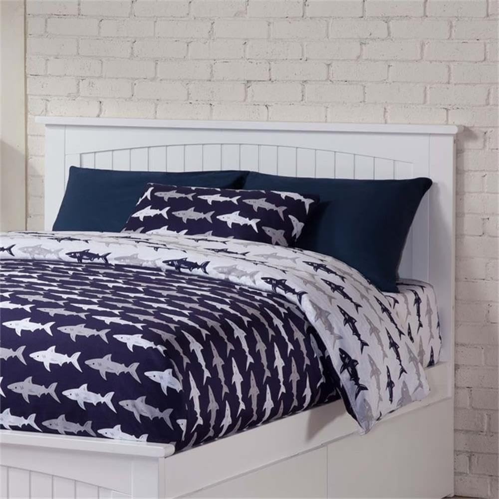 Pemberly Row Modern White Wood Full Panel Headboard with USB Charging Ports - Perfect for Bedroom Upgrade & Contemporary Home Decor