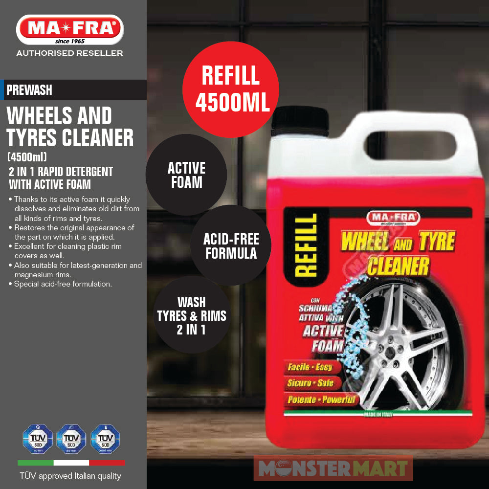 Mafra Wheel and Tire Cleaner 4.5L – Heavy Duty Alloy Rim & Tire Cleaner for Cars, Trucks & Motorcycles – Perfect for Deep Cleaning, Brake Dust Removal & Shine Restoration