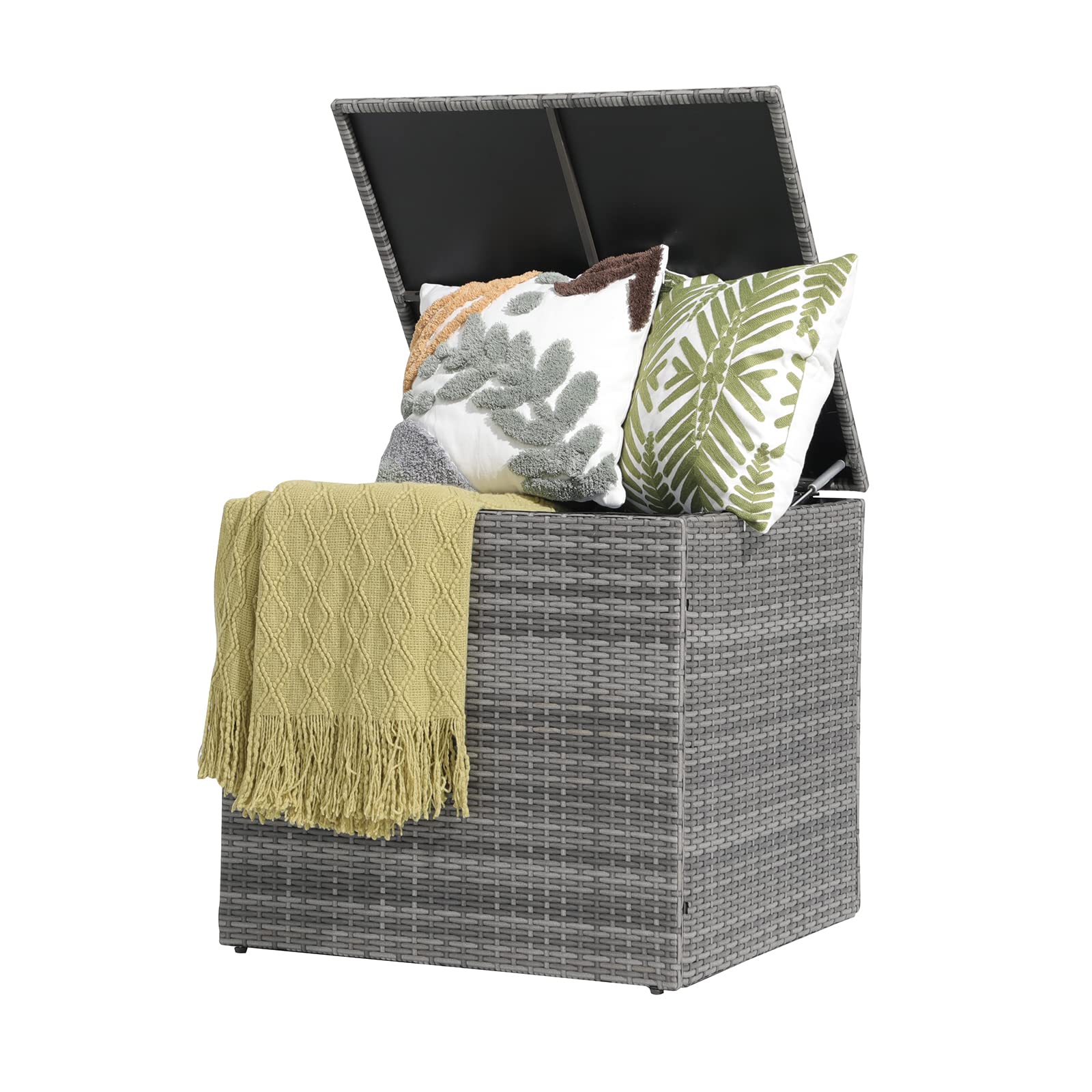 88 Gallon Resin Wicker Deck Box - Outdoor Storage for Patio Cushions, Gardening Tools & Pool Accessories - Waterproof Rattan Storage Bin for Backyard, Patio & Garden Organization (Grey)