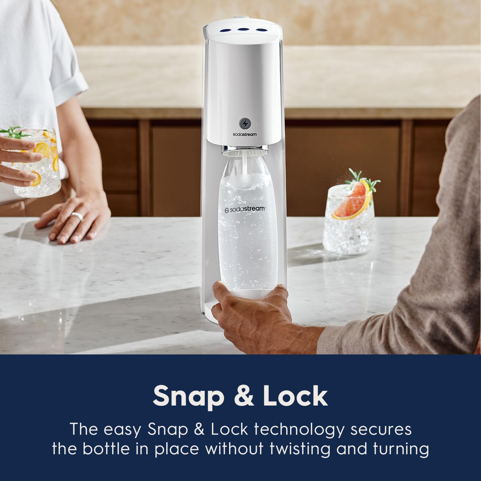 SodaStream E-TERRA Sparkling Water Maker Kit - White Home Soda Machine with CO2 Cylinder, 2 Carbonating Bottles & bubly Drops Flavor Variety Pack - Make Healthy Sparkling Water at Home for Parties, Office or Daily Hydration