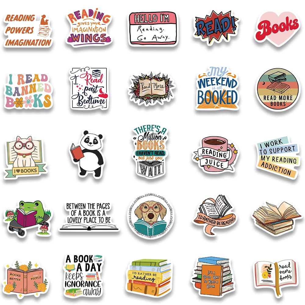 50PCS Funimost Waterproof Vinyl Book Stickers for Reading Lovers - Cute Bookish Stickers for Teachers, Students, Books, Laptops & Water Bottles - Perfect for School Supplies, Journaling & Gift Giving