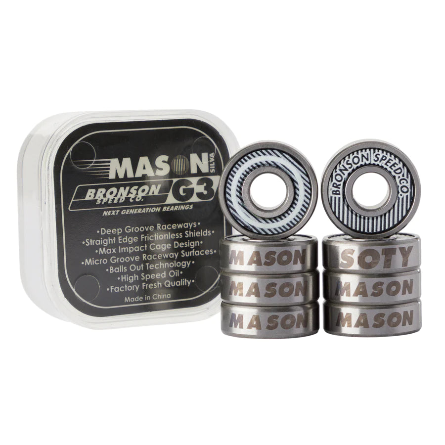 Bronson Mason Pro G3 Skateboard Bearings - High Speed Precision Bearings for Skateboards, Longboards & Roller Skates - Perfect for Street Skating, Park Riding & Downhill Longboarding