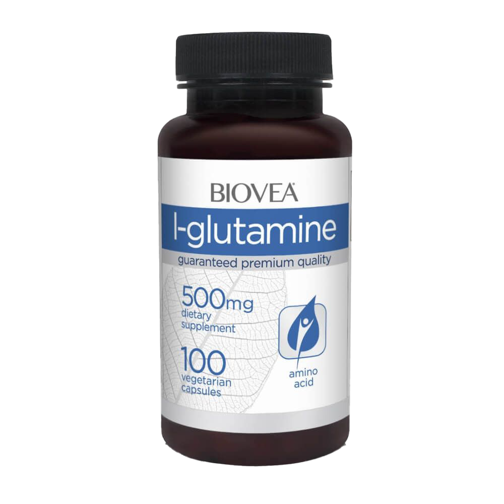 Biovea L-Glutamine 500mg - 100 Vegetarian Capsules for Muscle Recovery, Digestive Health & Immune Support - Post-Workout Supplement for Athletes & Fitness Enthusiasts