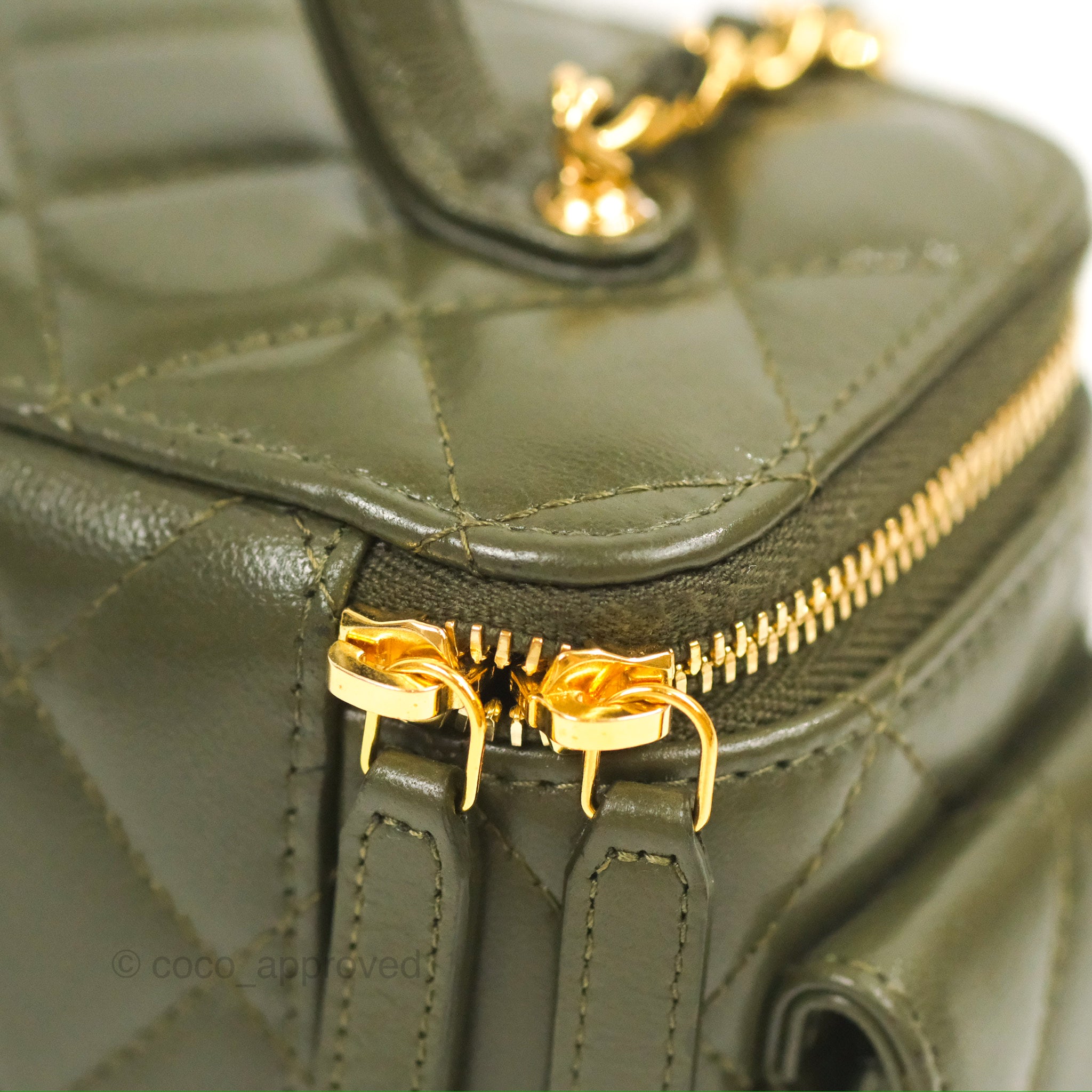 Chanel 22K Khaki Green Lambskin Cargo Pocket Top Handle Vanity Bag with Chain - Luxury Crossbody Purse for Women, Perfect for Date Night & Evening Events