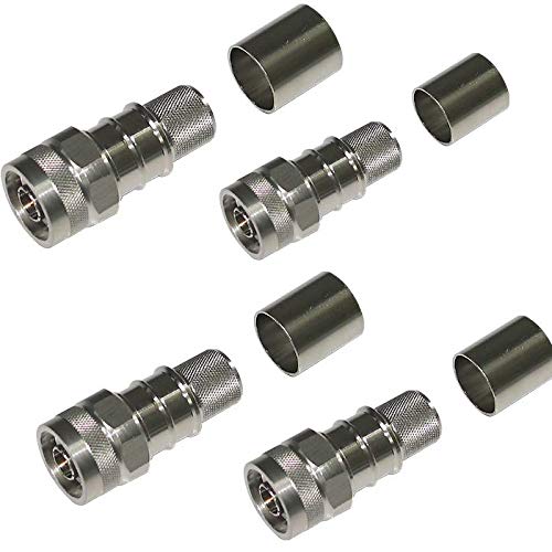 N Male Crimp Connector 4-Pack - EZ-600-NMH-X for LMR-600/LMR600 Cable - Also Compatible with CNT-600, RFC-600 & AX-600 - Easy Installation for RF Antenna & Communication Systems - Perfect for Ham Radio, CB Radio & Wireless Network Setup