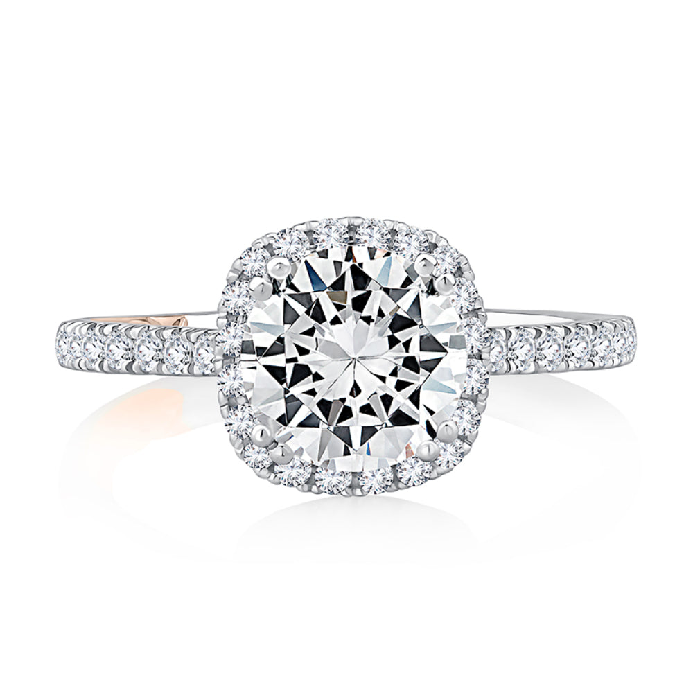A. Jaffe Cushion Halo Round Center Diamond Engagement Ring with Pave Band - Perfect for Proposals, Weddings & Anniversary Gifts