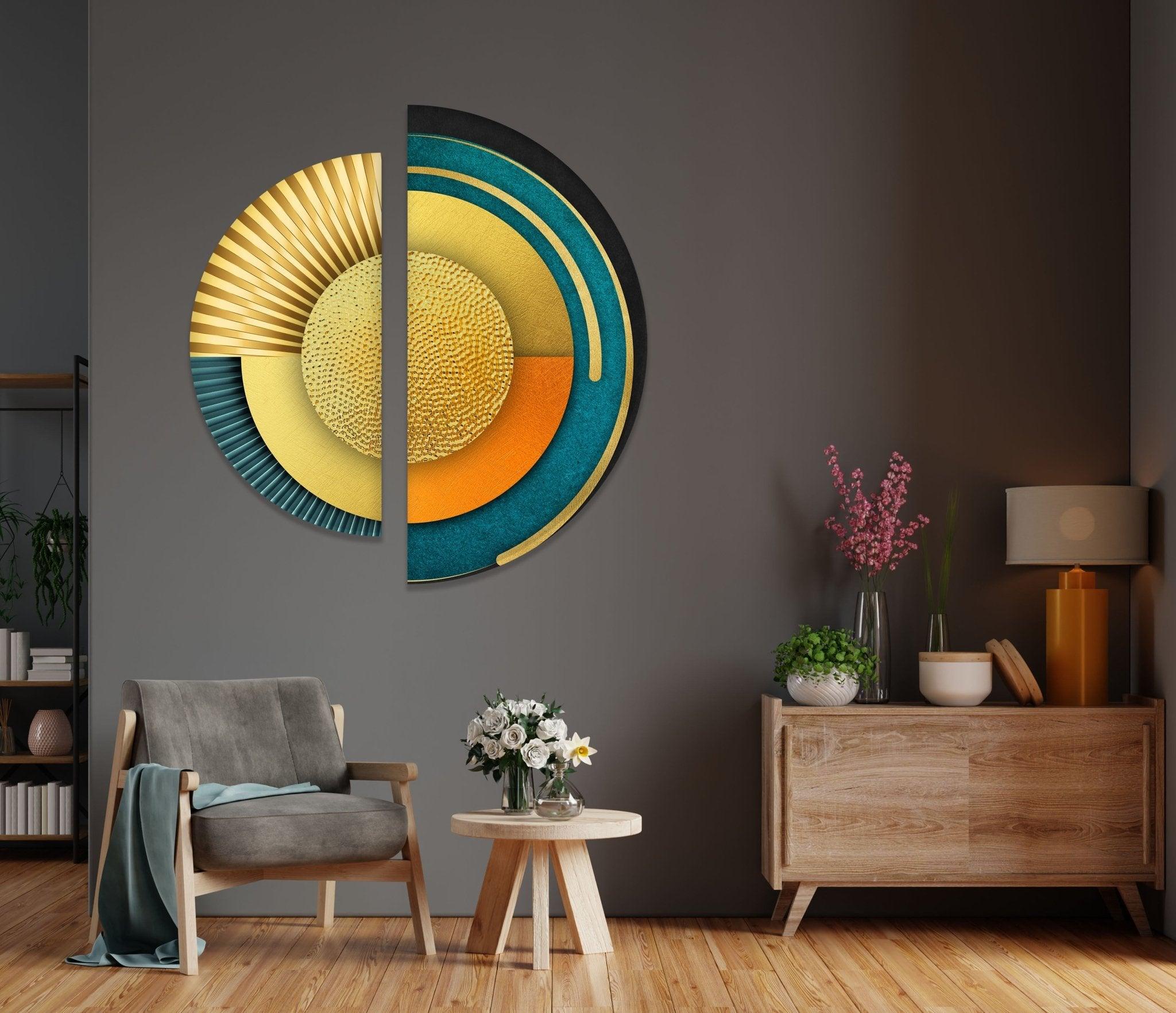 Abstract Yellow & Orange Glass Wall Art Set of 2 - Modern Handmade Glass Decor for Living Room, Bedroom, Office - Perfect for Home & Office Decor, Housewarming Gifts