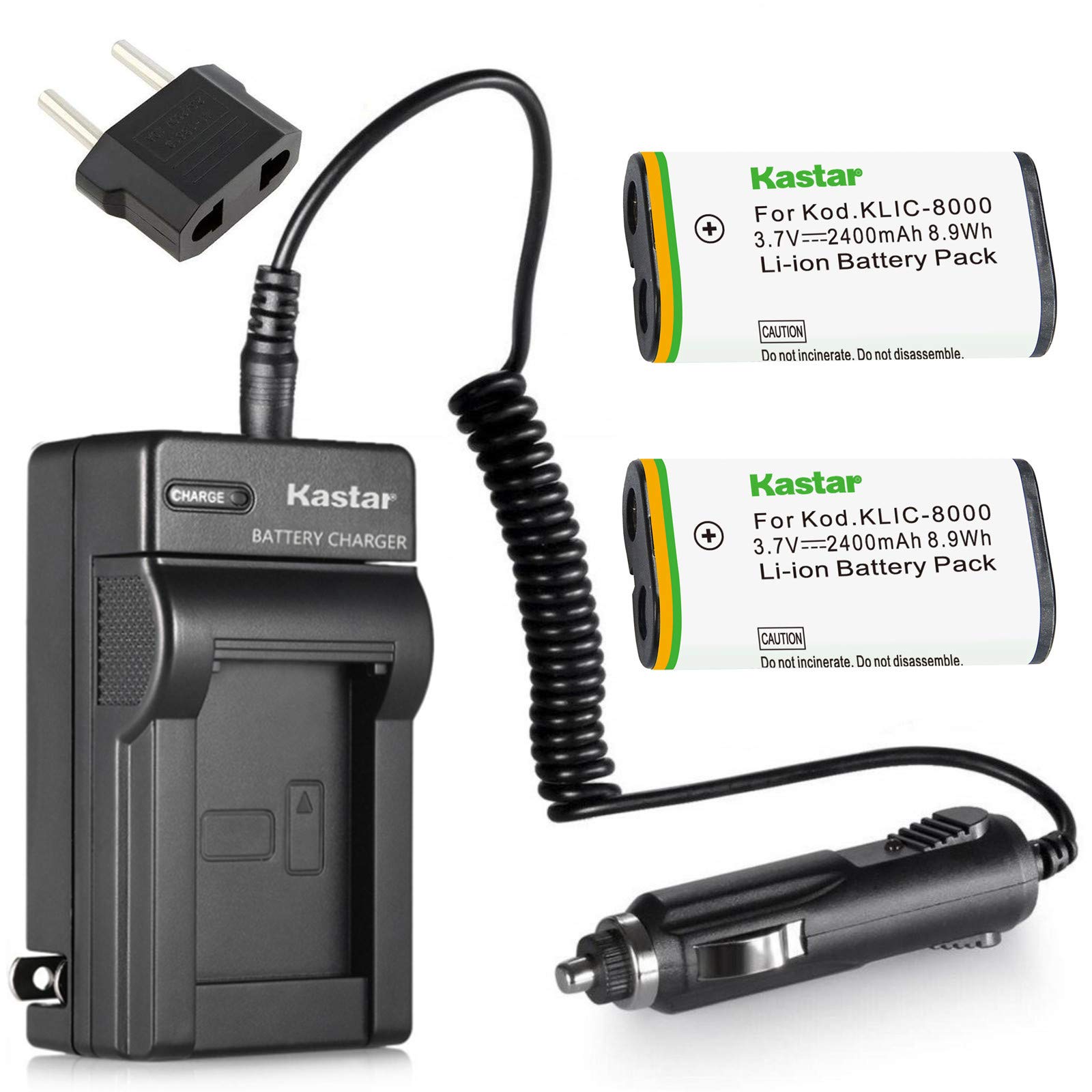 Kastar 2-Pack Rechargeable Battery and Charger Kit Compatible with Kodak KLIC-8000, K8000 - Works with Kodak Z1012, Z1015, Z1085, Z1485, Z612, Z712, Z812, Z8612 Digital Cameras - Perfect for Travel, Photography, and Everyday Use