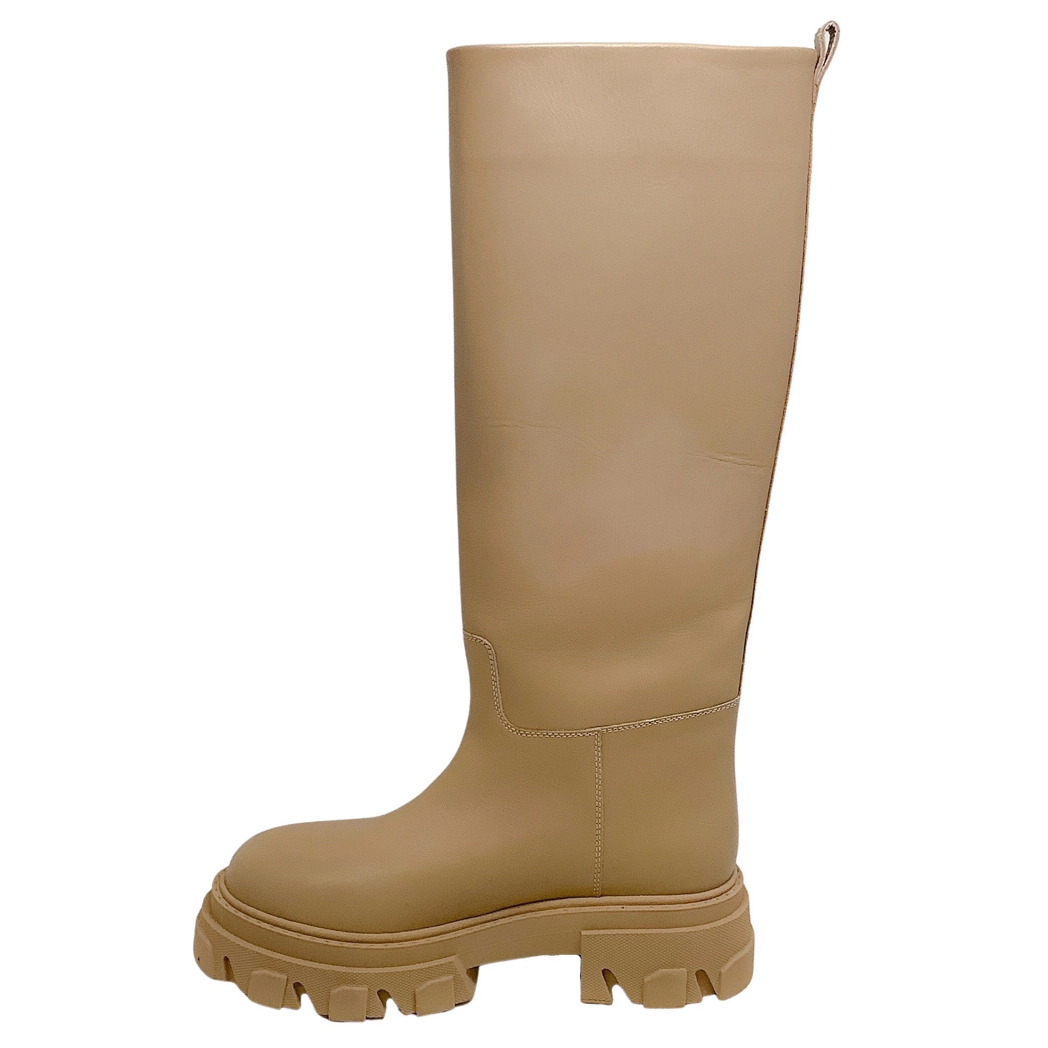 Gia Borghini x Pernille Teisbaek Cappuccino Tall Combat Boots - Women's Fashion Leather Ankle Boots for Fall Winter, Perfect for Streetwear & Night Out