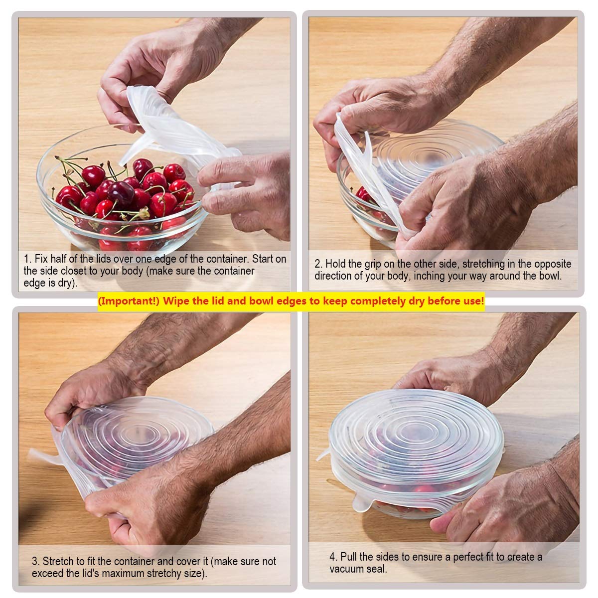 Adpartner 6-Piece Reusable BPA-Free Silicone Stretch Lids Set - Food Storage Covers for Square & Rectangle Containers (Microwave, Freezer & Dishwasher Safe) - Perfect for Meal Prep, Leftovers & Refrigerator Organization