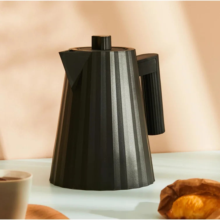 Alessi Plisse 1L Electric Kettle - Stainless Steel Black - Fast Boiling Water Heater for Tea, Coffee & Kitchen Use