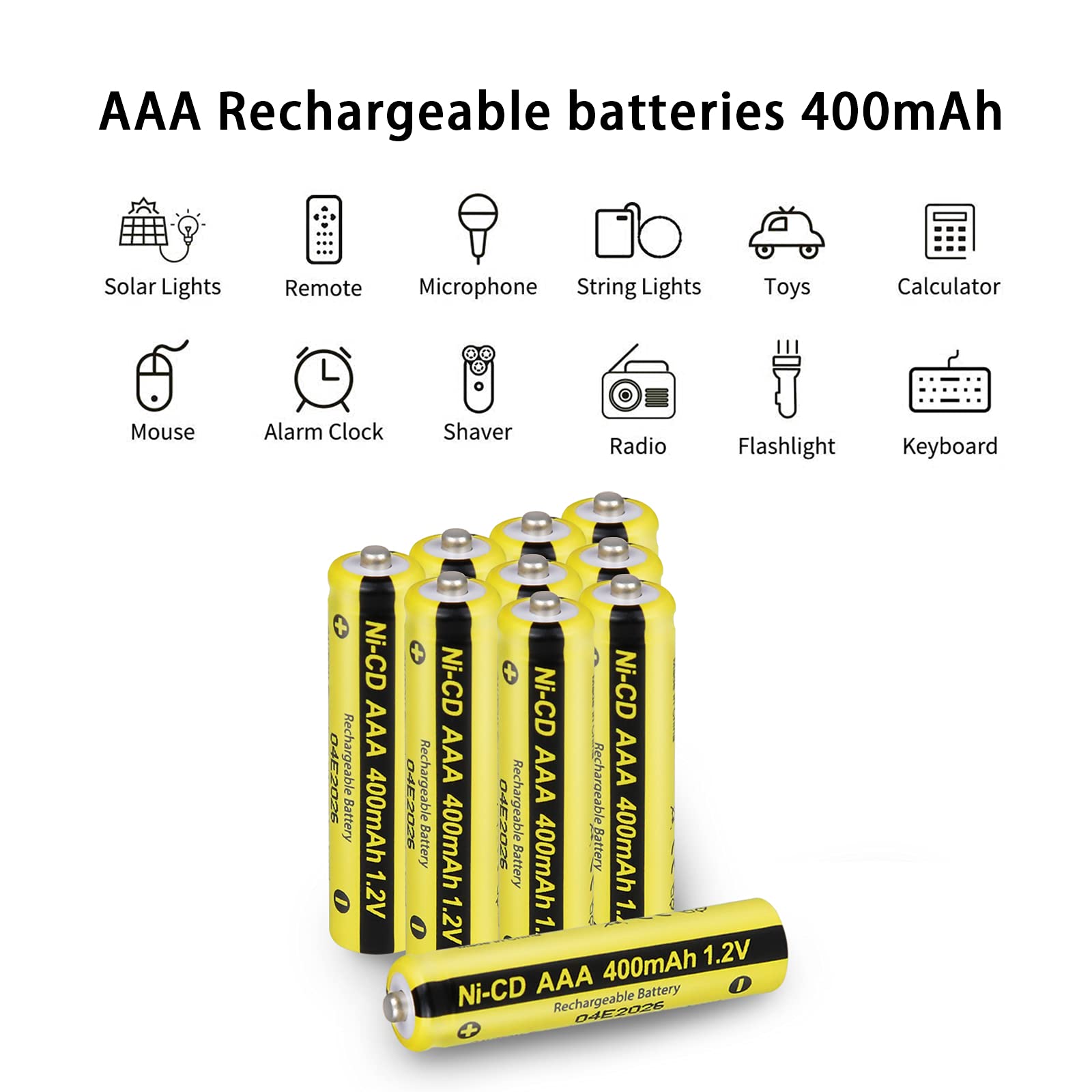 PKCELL AAA Rechargeable NiCd 1.2V Batteries - 10 Pack for Solar Garden Lights, Landscape Lighting & Outdoor Decor | Long-Lasting Power for Solar-Powered Devices