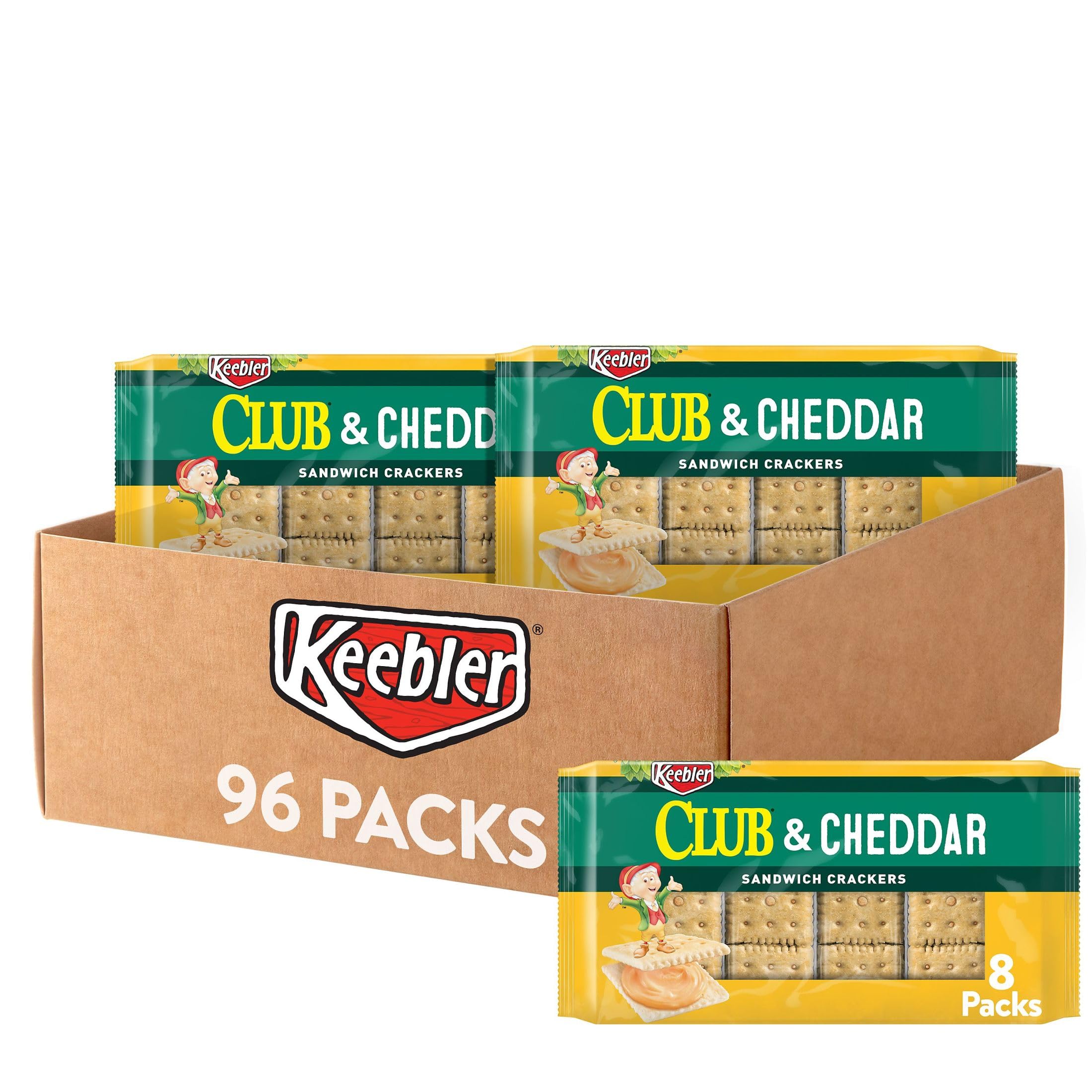 Keebler Sandwich Crackers - 96 Single Serve Packs with Club & Cheddar Cheese - Perfect for Lunch Boxes, School Snacks, Office Breaks & On-the-Go Treats