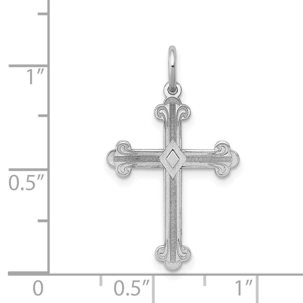 14k White Gold Laser-Engraved Cross Charm Pendant for Women - Elegant Religious Jewelry Gift for Baptism, Confirmation & Everyday Wear