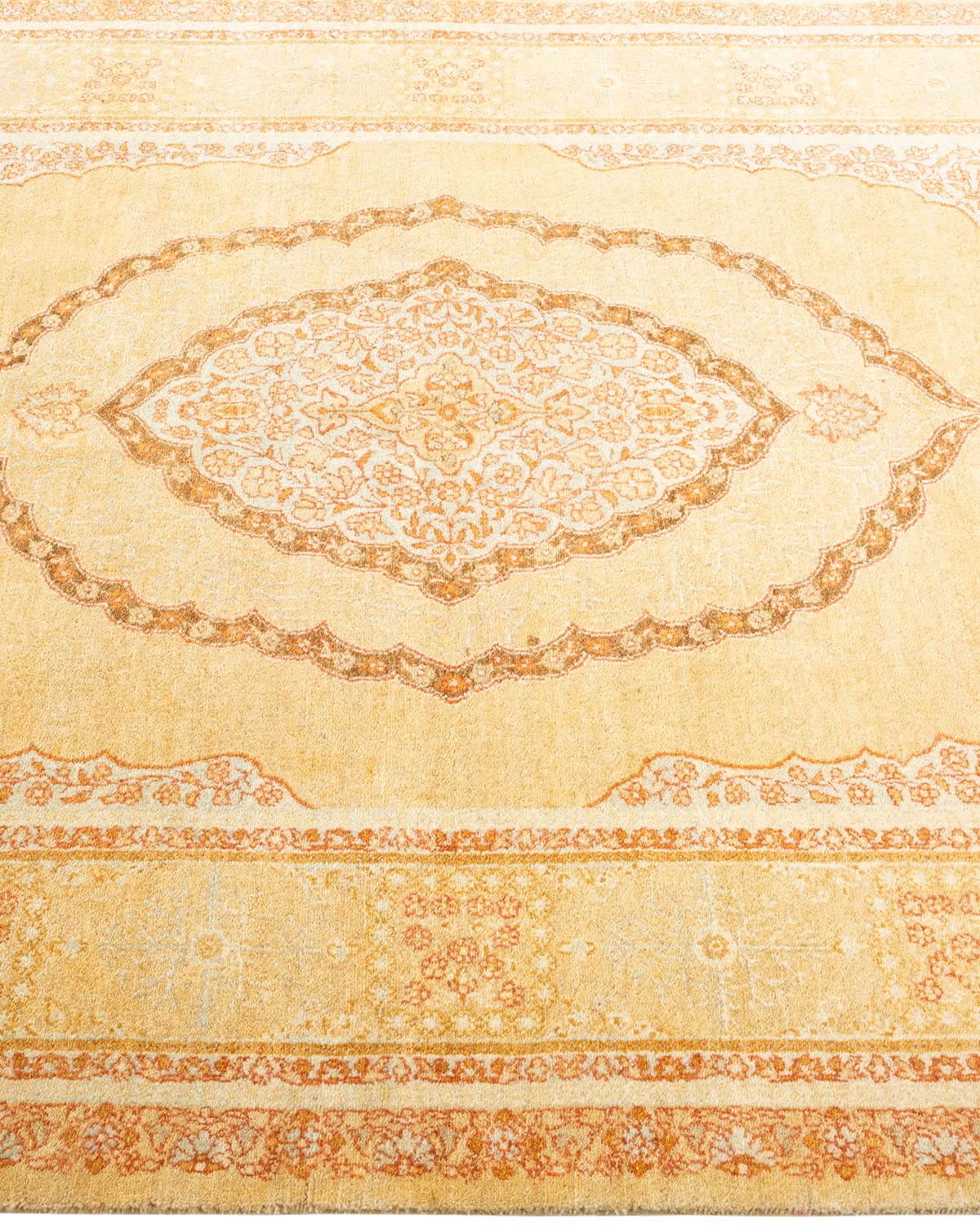 Handmade Wool Oriental Mogul Yellow 4x6 Area Rug - Traditional Hand-Knotted Solo Rugs for Living Room, Bedroom & Dining Room Decor