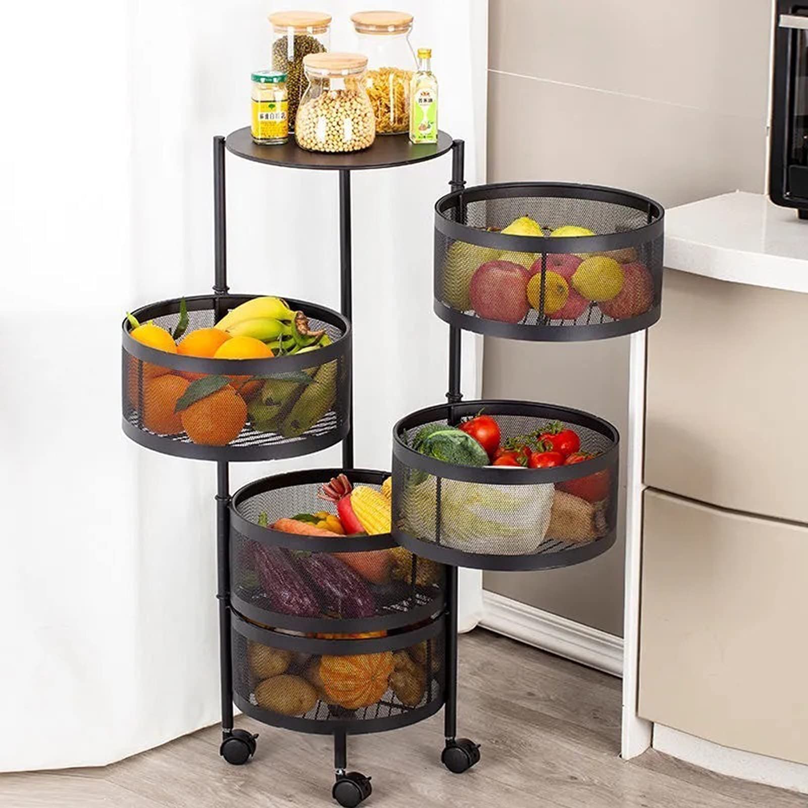 Rotating 5-Tier Kitchen Storage Shelf for Fruits & Vegetables - Home & Living Room Organizer