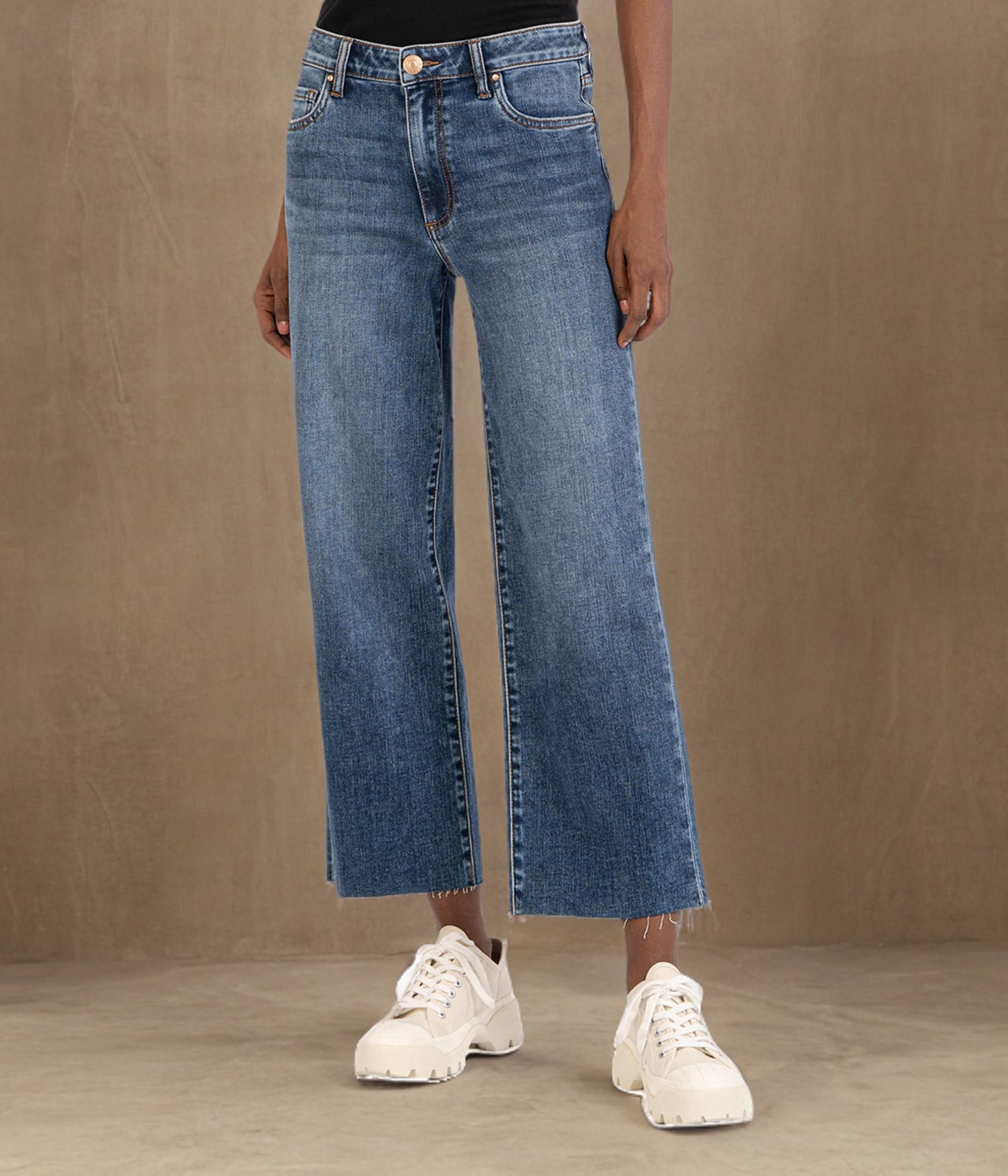KUT from the Kloth Women's Charlotte Wide Leg Culottes Jeans - Ankle Length Distressed Hem Denim Pants - Casual Comfort for Work & Weekend Outings