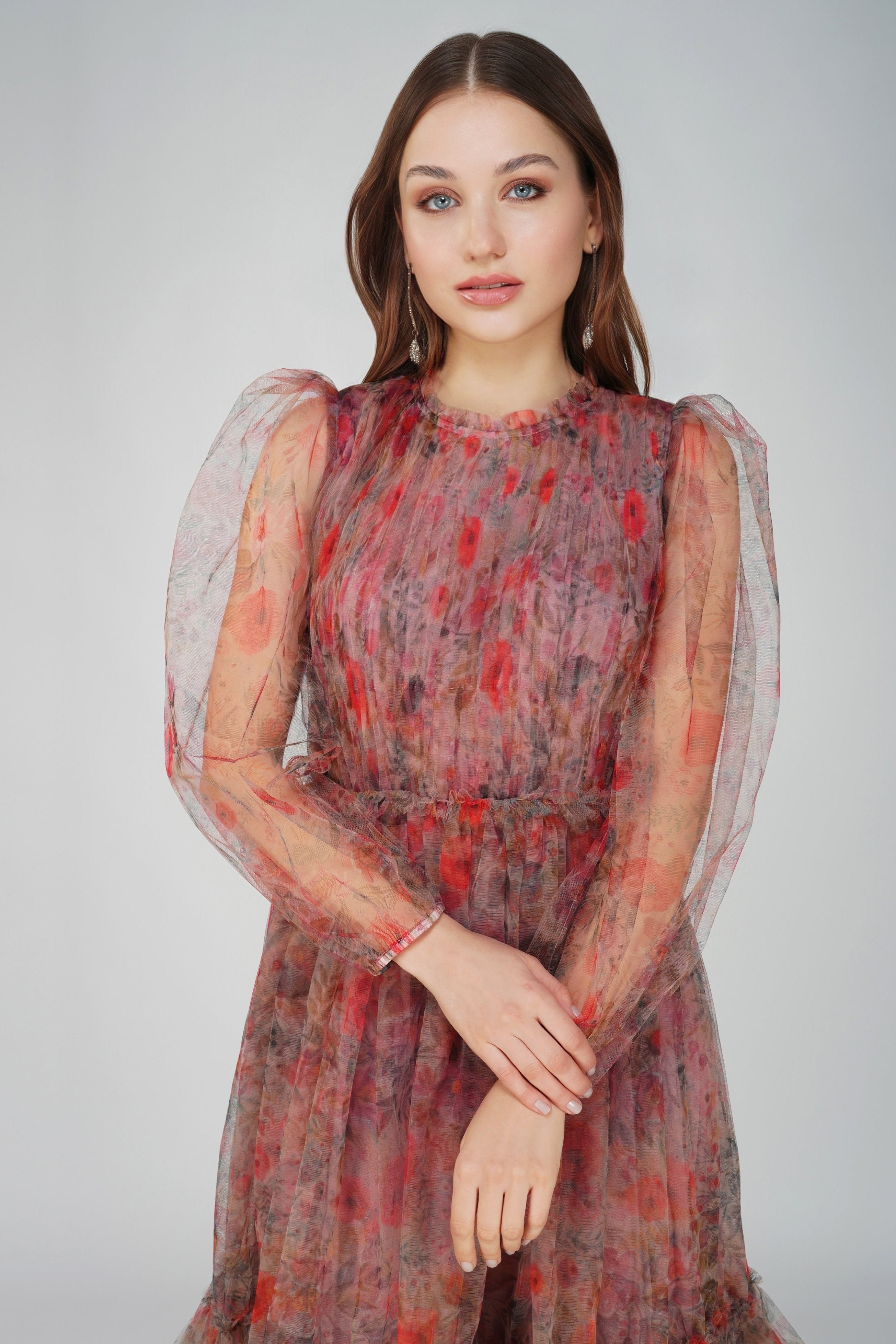 Carina Long Sleeve Floral Maxi Dress in Dusty Rose - Elegant Boho Women's Dress for Weddings, Parties & Special Occasions