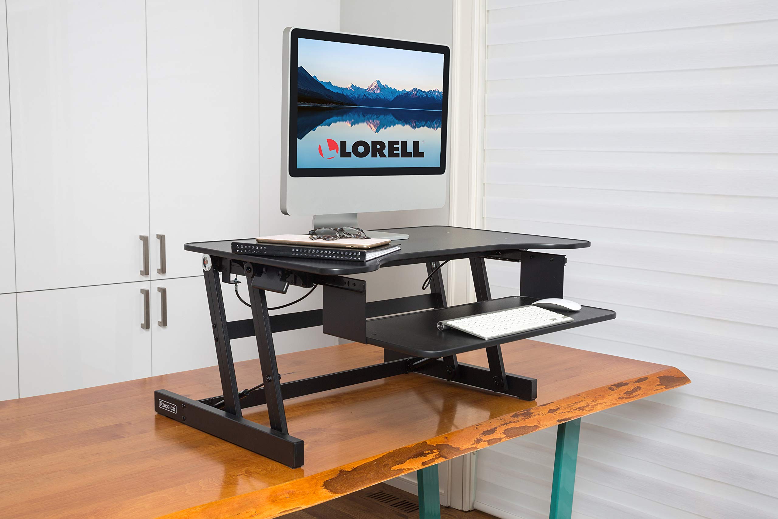 Lorell Adjustable Desk Monitor Riser Stand - Ergonomic Black Workstation Organizer for Home Office, Computer, Laptop & Standing Desk Setup