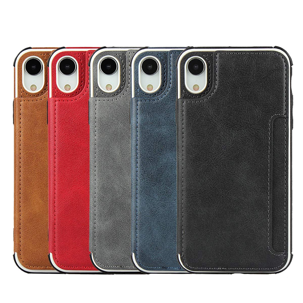 Premium PU Leather iPhone XR Wallet Case with Card Slots, Wrist Strap & Kickstand - Magnetic Clasp Shockproof Cover for iPhone XR 6.1 Inch (Gray) | Perfect for Travel, Work & Everyday Protection