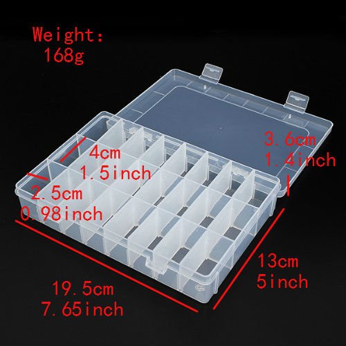Clear Thick Durable 24-Slot Adjustable Plastic Storage Box for Crafts, Hobbies & Rafting Gear - Perfect for Beading Supplies, Fishing Tackle & Small Parts Organization