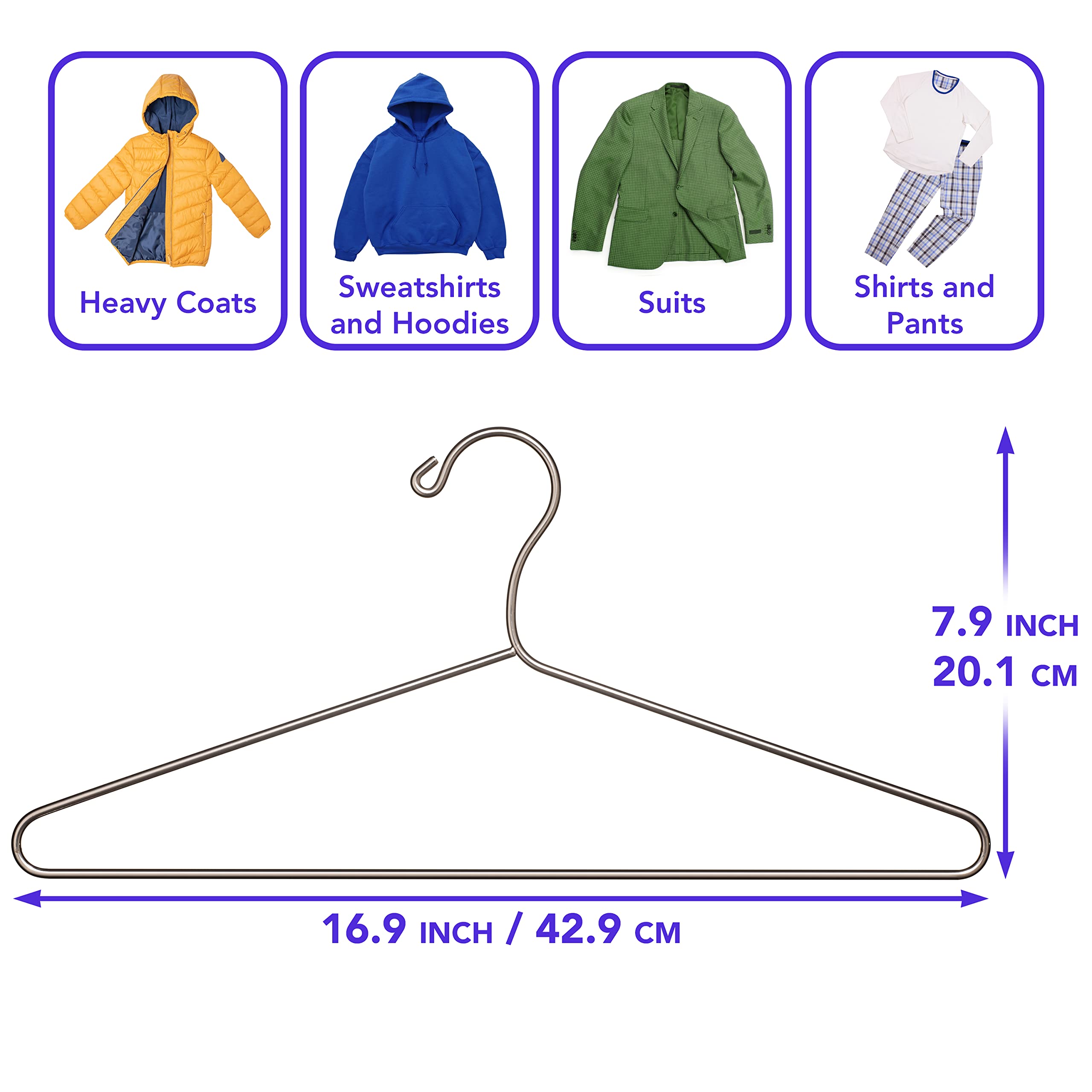 48 Pack Heavy Duty Stainless Steel Wire Clothes Hangers with Shoulder Notch - Ultra Thin Non-Slip Space Saving Hangers for Coats, Shirts, Dresses - Ideal for Closet Organization, Retail Stores & Home Wardrobes