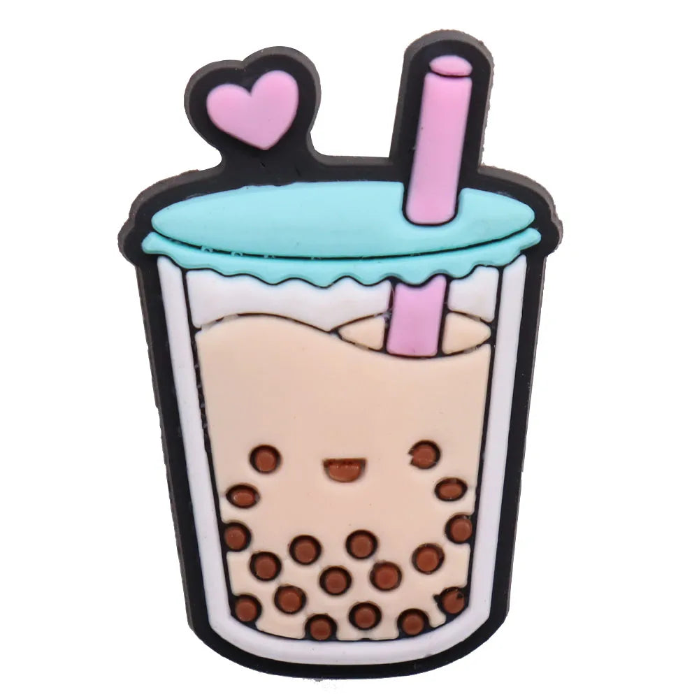 1PCS PVC Shoe Charms - Cute Bubble Tea Drink Rabbit Heart Sandals Decoration for Wristbands & Slippers | Fun Accessories for Kids, Girls Gift Ideas | Perfect for DIY Crafts, Party Favors & Fashion Styling