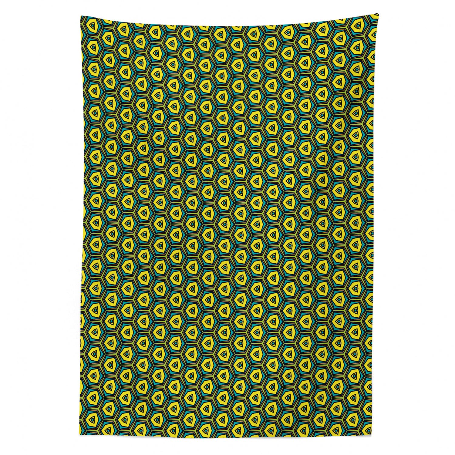 Vintage Hexagon Tablecloth - Yellow & Green Satin Dining Cover for Kitchen & Party