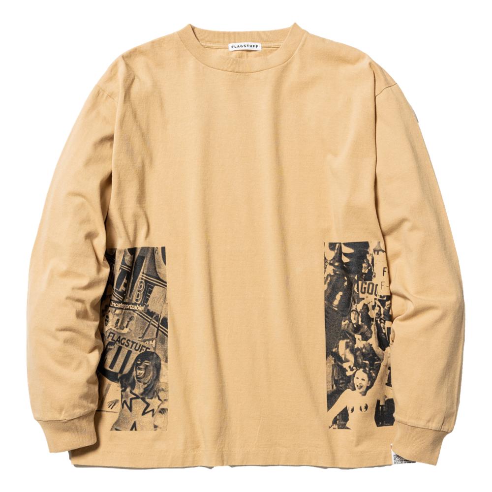 FLAGSTUFF Barcode Long Sleeve T-Shirt in Camel Color - Comfortable Casual Wear for Men & Women | Perfect for Everyday Outfits, Street Style & Layering