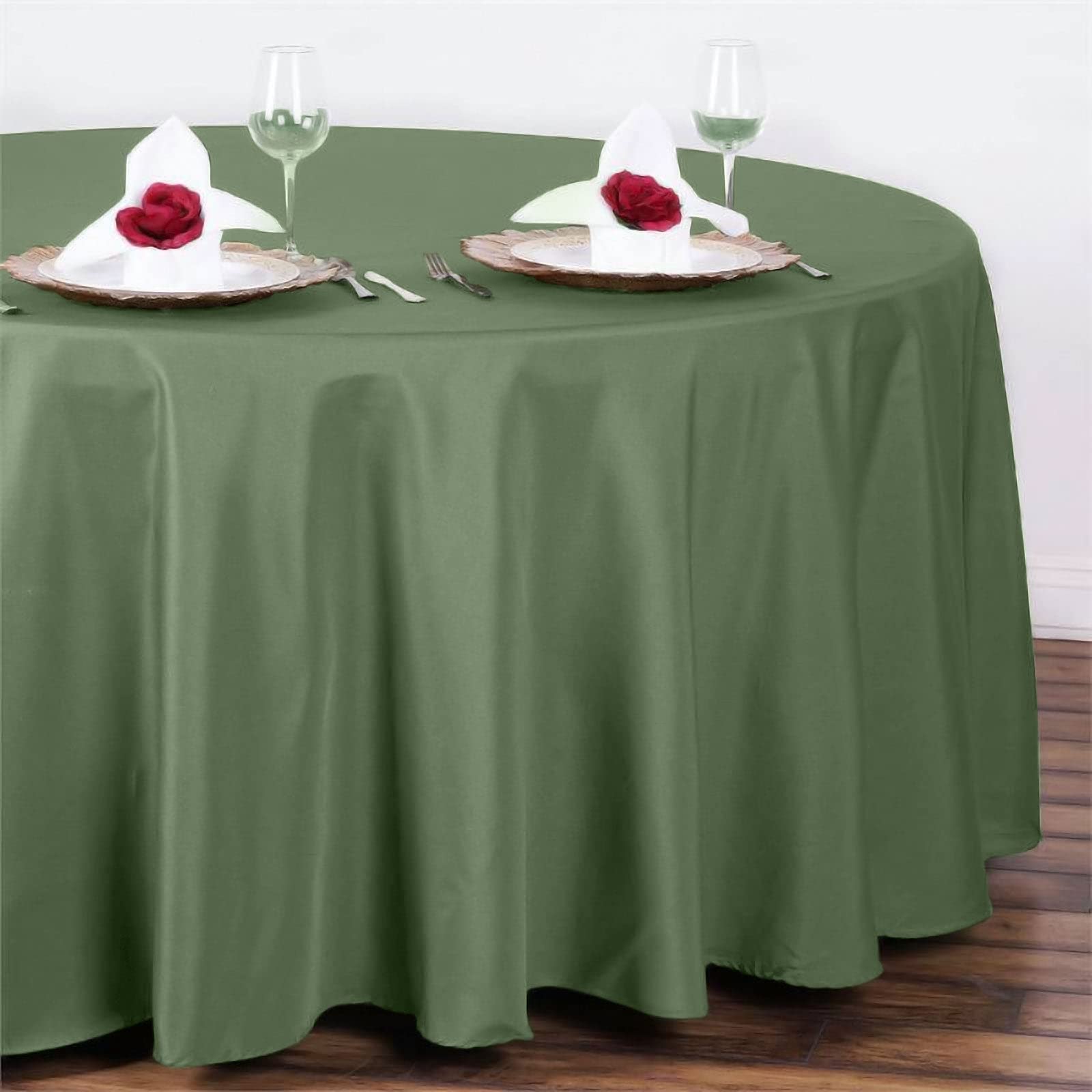 Efavormart 5-Pack 108 Inch Round Tablecloths - Premium Polyester Fabric for Weddings, Banquets & Restaurants - Moss Green - Perfect for Formal Events, Dinner Parties & Catering Services