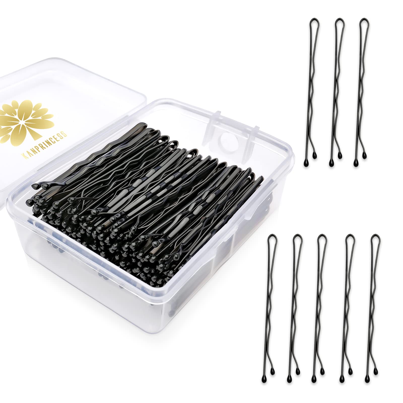100PCS 2-Inch Black Bobby Pins for Women - Secure Hold Hair Clips for Styling, Updos & Braids - Includes Clear Storage Box - Perfect for Salon, Wedding & Everyday Use