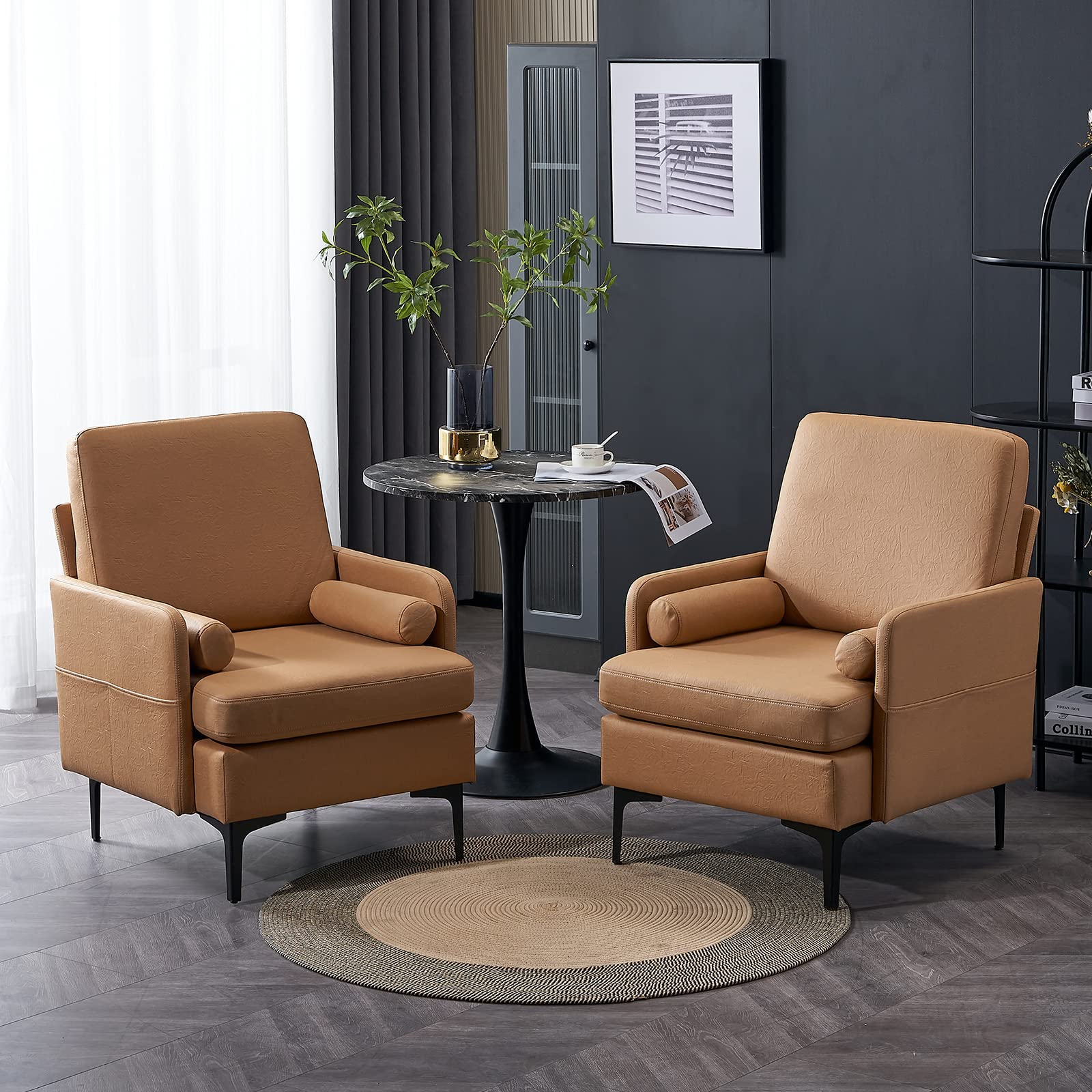 VINGLI Accent Chairs Set of 2 - Modern Upholstered Armchairs with Cross Leg Design, Comfortable Reading Chairs for Living Room, Bedroom, Office & Reception Areas | Cozy Microfiber Seating for Relaxing, Reading & Small Space Decor