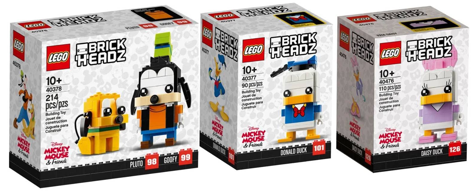 LEGO BrickHeadz Disney Pluto & Goofy (40378), Daisy Duck (40476) & Donald Duck (40377) Exclusive Collectible Figures Bundle - Perfect for Disney Fans, Gift Ideas & Home Decor Display