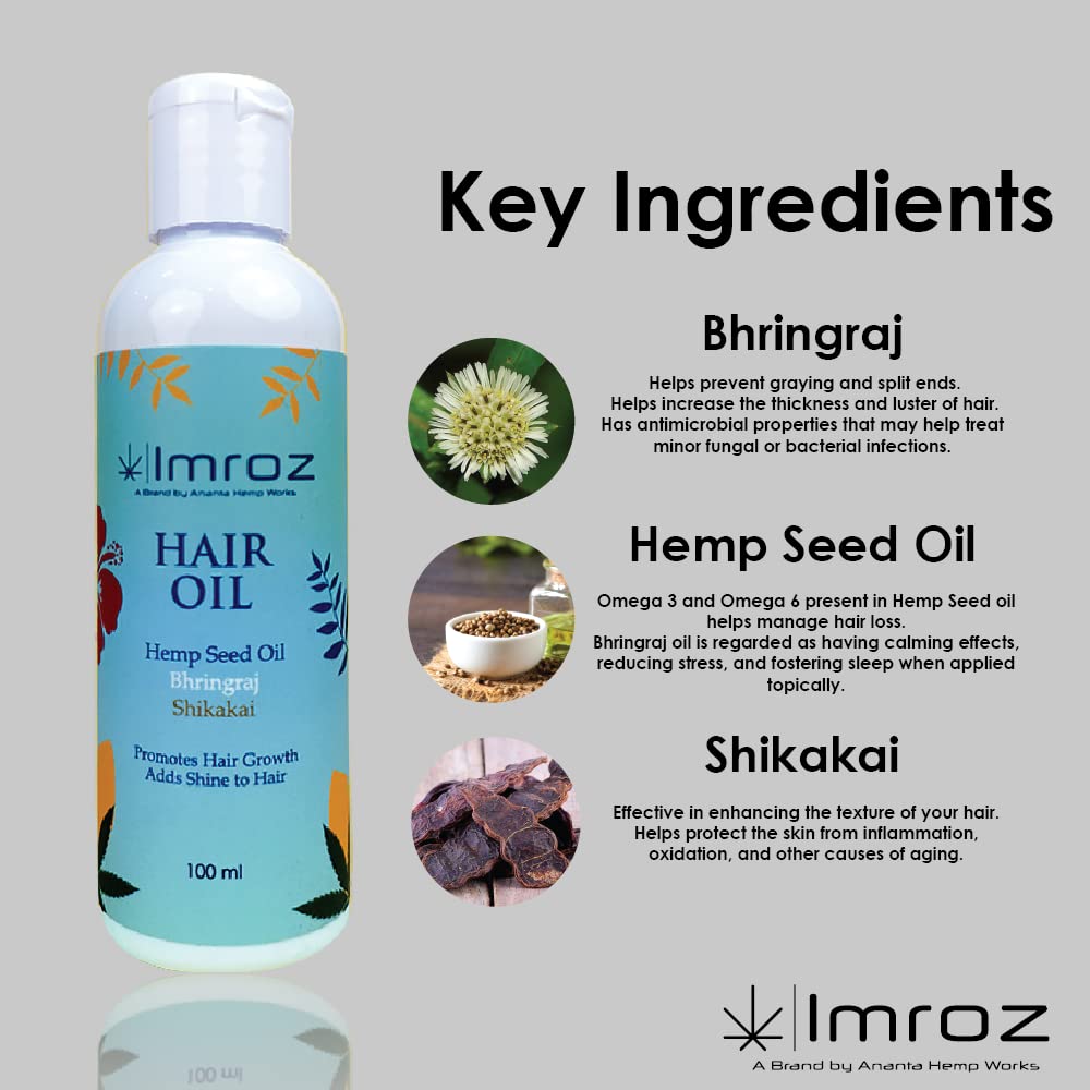 **Imroz Bhringraj Hair Oil with Hemp & Amla - Natural Herbal Treatment for Hair Fall & Dandruff - Nourishes & Strengthens Hair - Includes Comb Applicator (100ml) - Perfect for Daily Scalp Massage & Hair Care Routine**