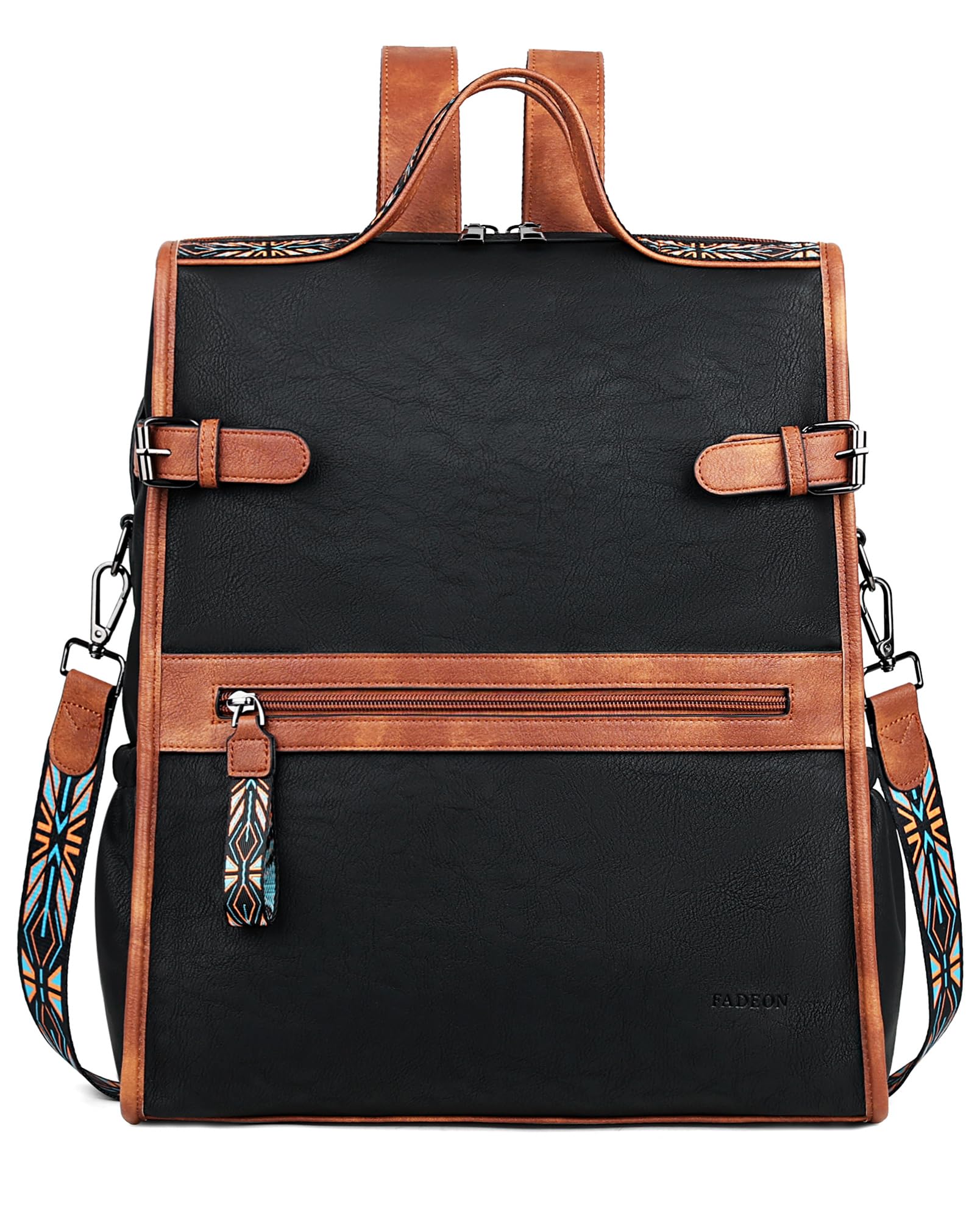 FADEON Genuine Leather Laptop Backpack for Women - Stylish Work & Travel Computer Bag with Padded Laptop Compartment (15.6 Inch) - Black & Brown - Perfect for Business, Commuting & College Use