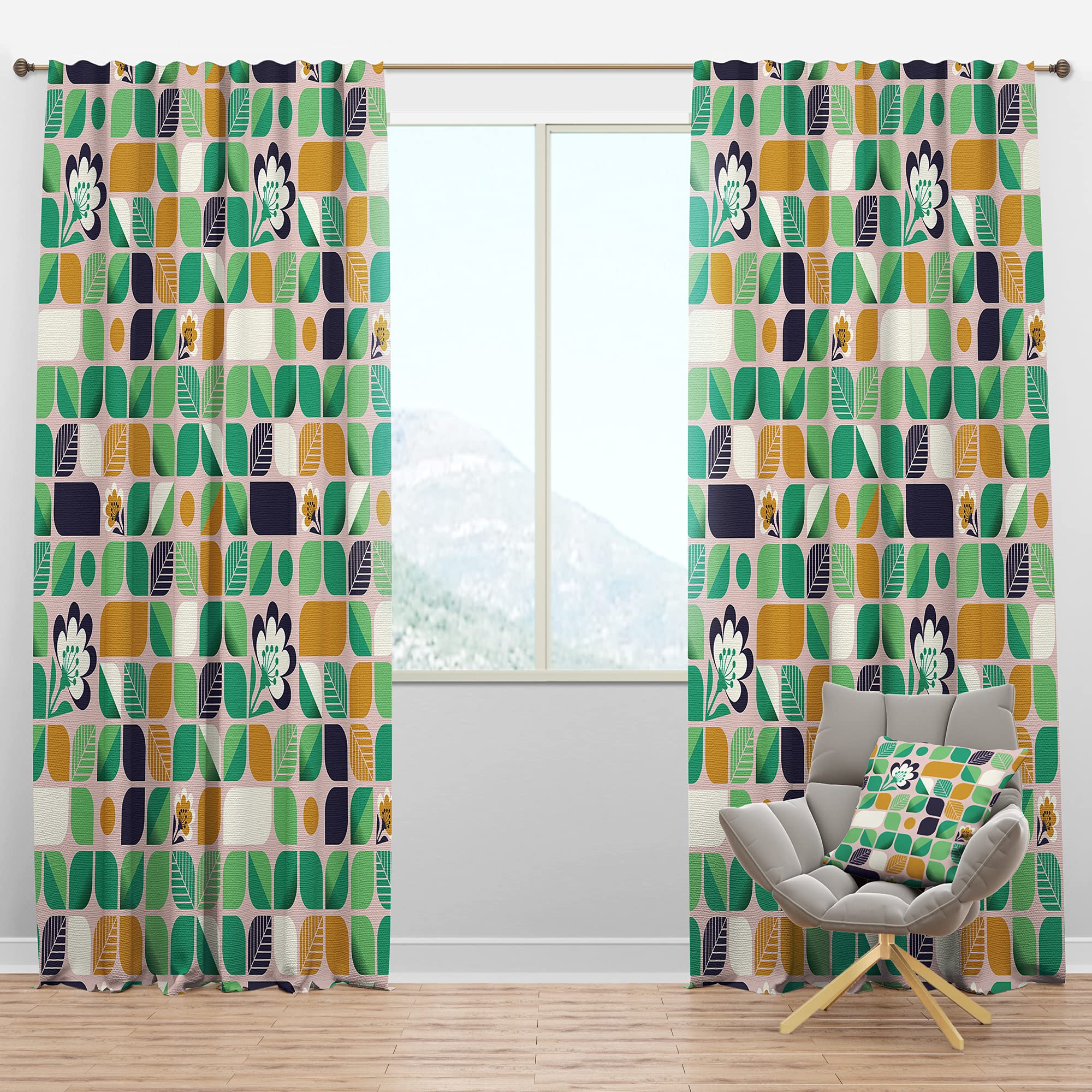 DesignQ Blackout Curtains - Thermal Insulated Geometric Leaf & Floral Pattern Window Drapes (52x108 Inch, Single Panel) for Bedroom & Living Room - Perfect for Light Blocking, Privacy & Energy Efficiency