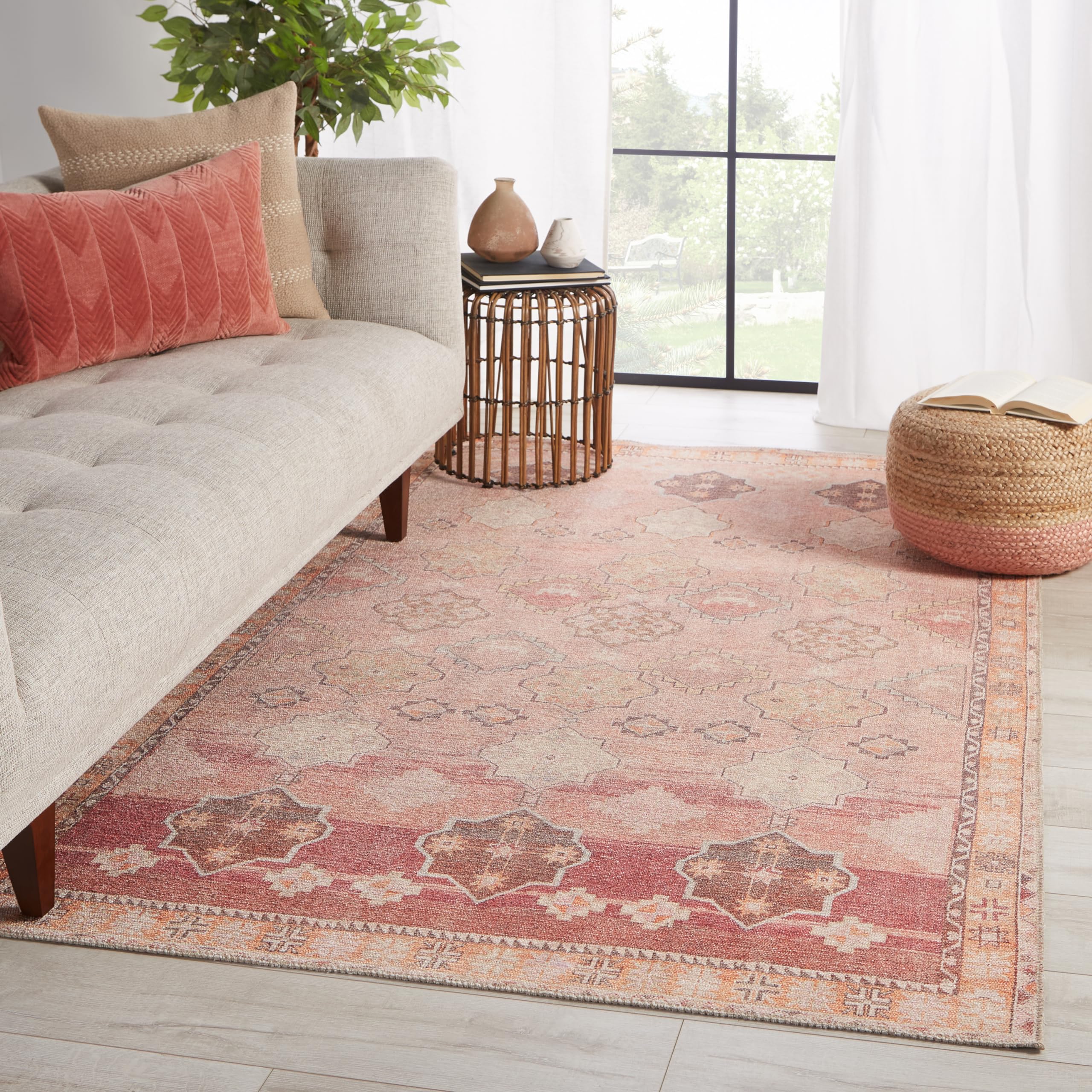 Jaipur Living Kairos Collection 8' x 10' Washable Area Rug - Medallion Design with Terracotta Border | Soft Power-Loomed Vintage Rug for Bedroom & Living Room Decor | Pink & Orange Boho Chic Rug Perfect for Cozy Home & Office Spaces